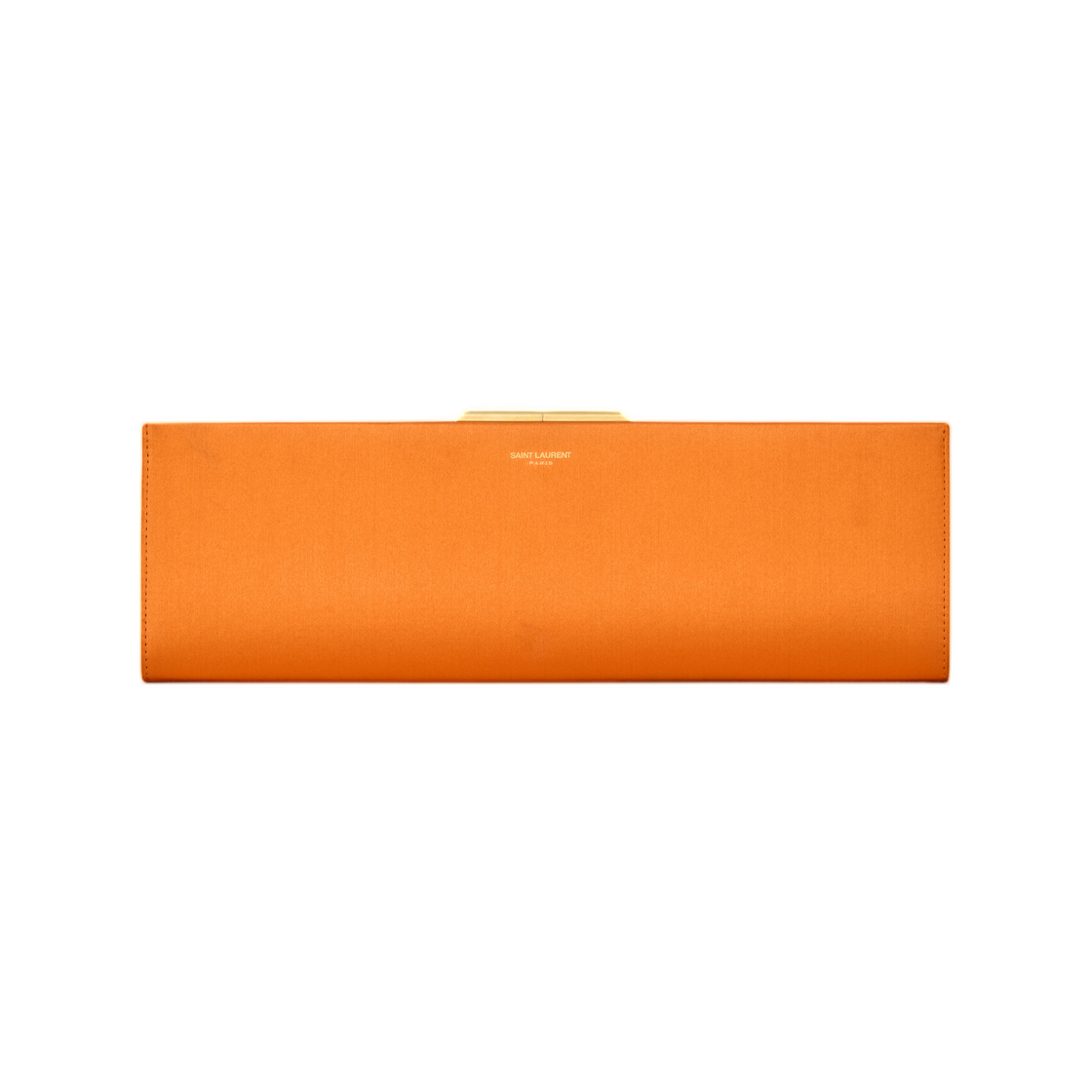 697658-FAC13-7519 Saint Laurent Midnight Large Clutch in Satin Orange Satin