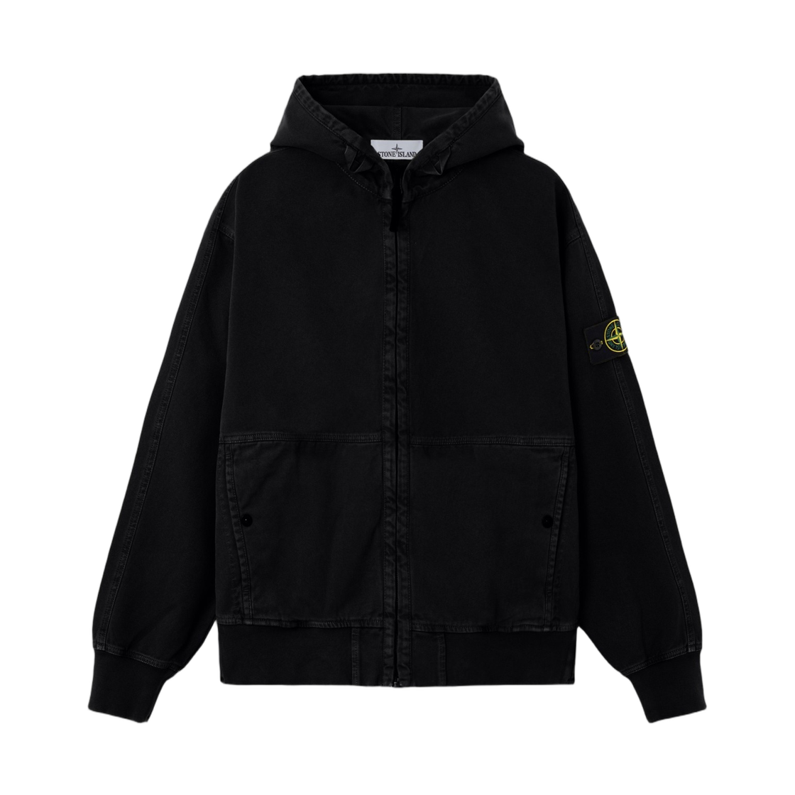 L1S1561000-68S0184-V0129 Stone Island 6100068 Organic Panama Cotton Old Effect Oversized Fit Zip Up Hooded Jacket with Pockets Black - 26SS
