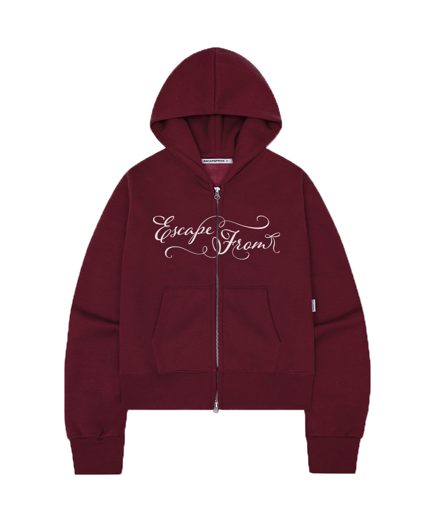 E252SHZ009RD Escapefrom Fleece Cali Ribbon Logo Standard Fit Two-Way Hoodie Zip-Up Red