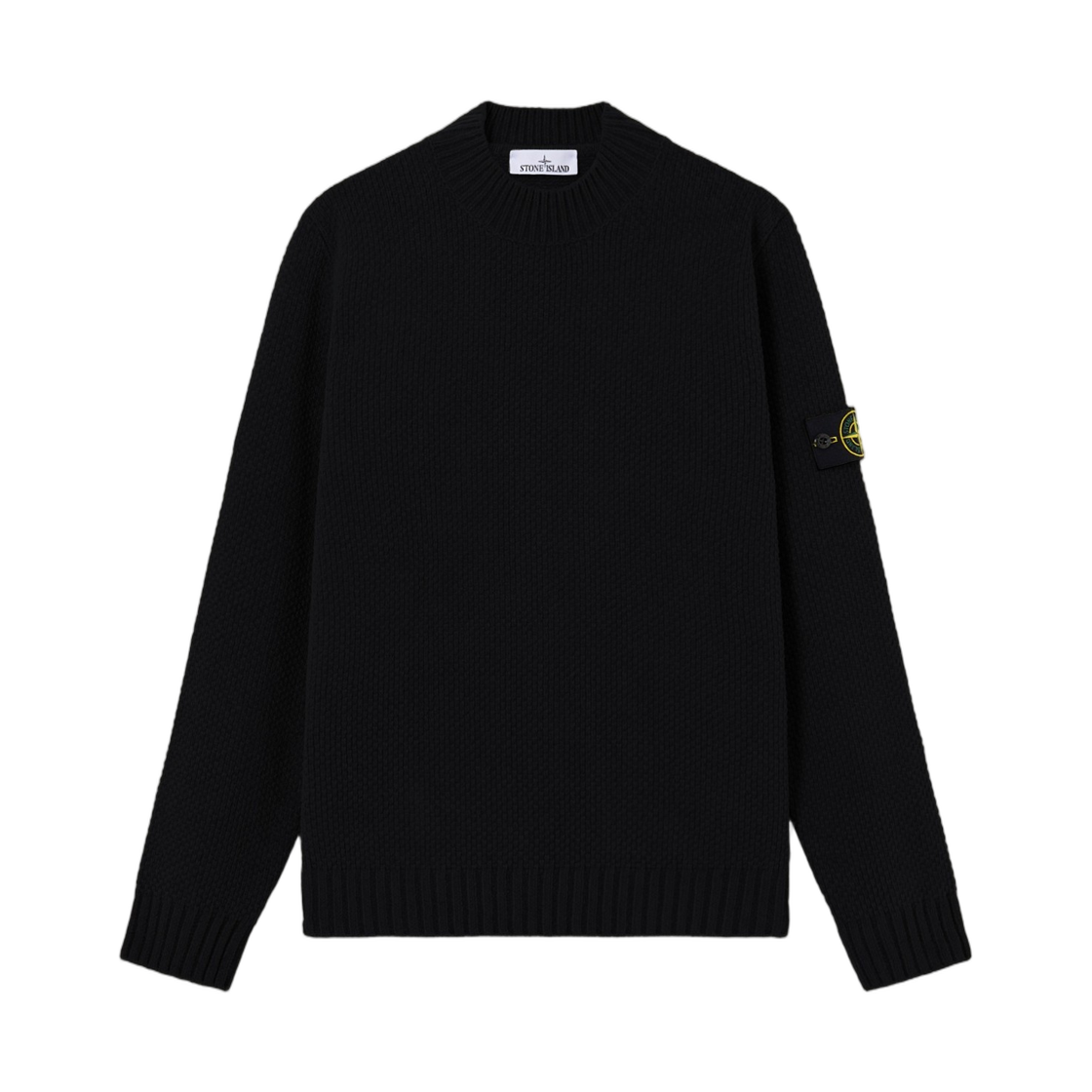 L1S1551000-05S00N8-V0029 Stone Island 5100005 Moss StiTCh Cotton Chenille Mock Neck Jumper with Ribbed Trims Black - 26SS