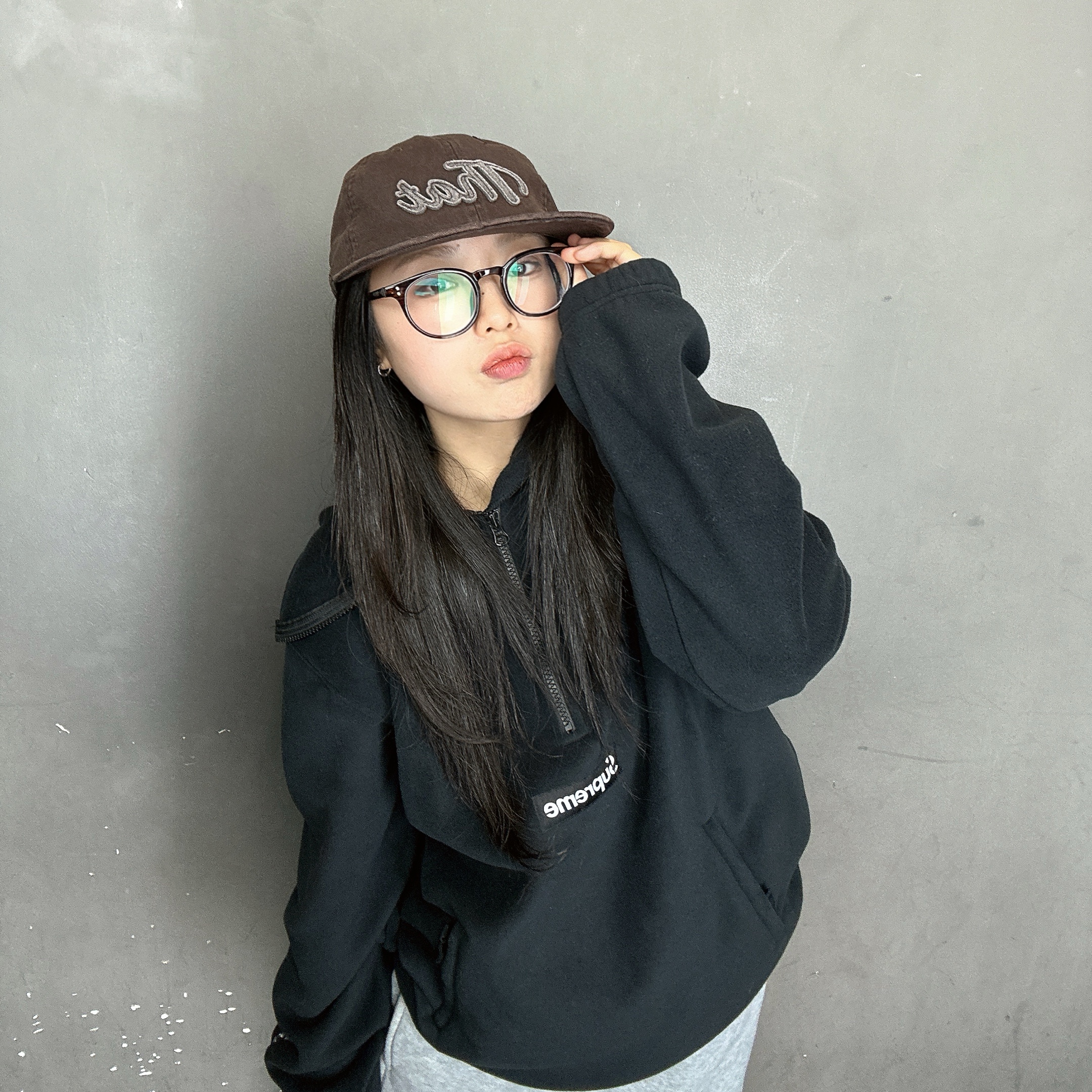 Supreme Polartec Face Mask Half Zip Hooded Sweatshirt Black - 25FW 착용 스타일 - 3
