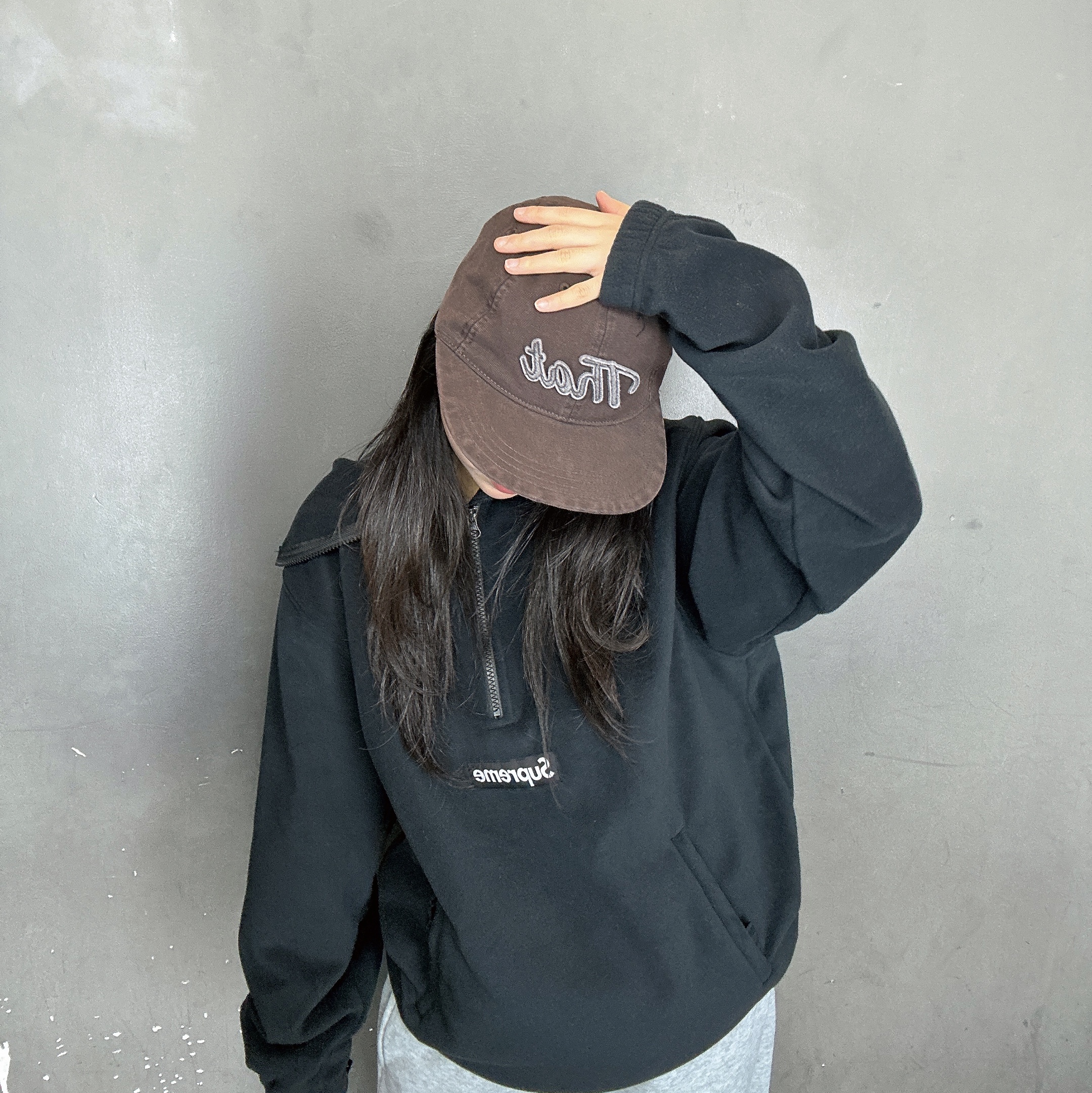 Supreme Polartec Face Mask Half Zip Hooded Sweatshirt Black - 25FW 착용 스타일 - 1