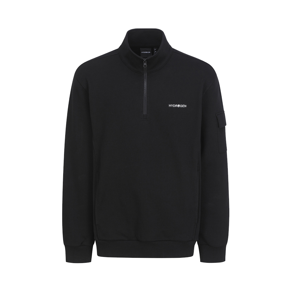 하이드로겐 유니 데일리 하프집 맨투맨 블랙(HYDROGEN Unisex Daily Half-Zip Sweatshirt Black)