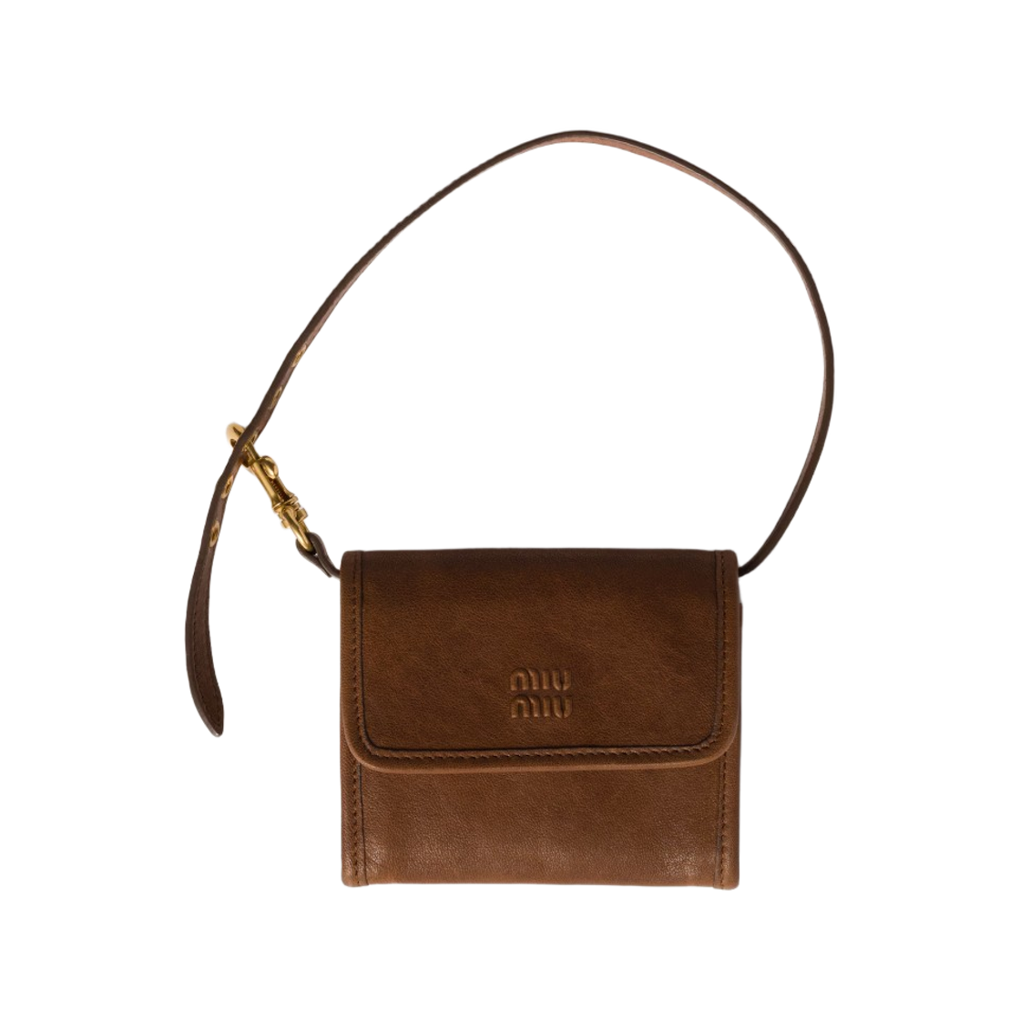 5MT024-2IDX-F0316 Miu Miu Nappa Leather Wallet with Shoulder Strap Oak