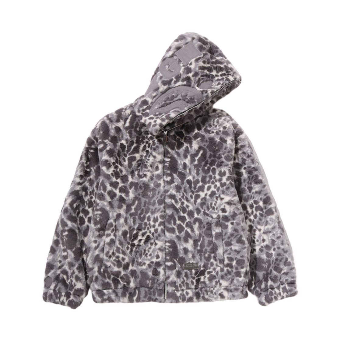 베이프 와일드 레오파드 패턴 포우 퍼 샤크 풀 집 자켓 그레이(BAPE Wild Leopard Pattern Faux Fur Shark Full Zip Jacket Gray)