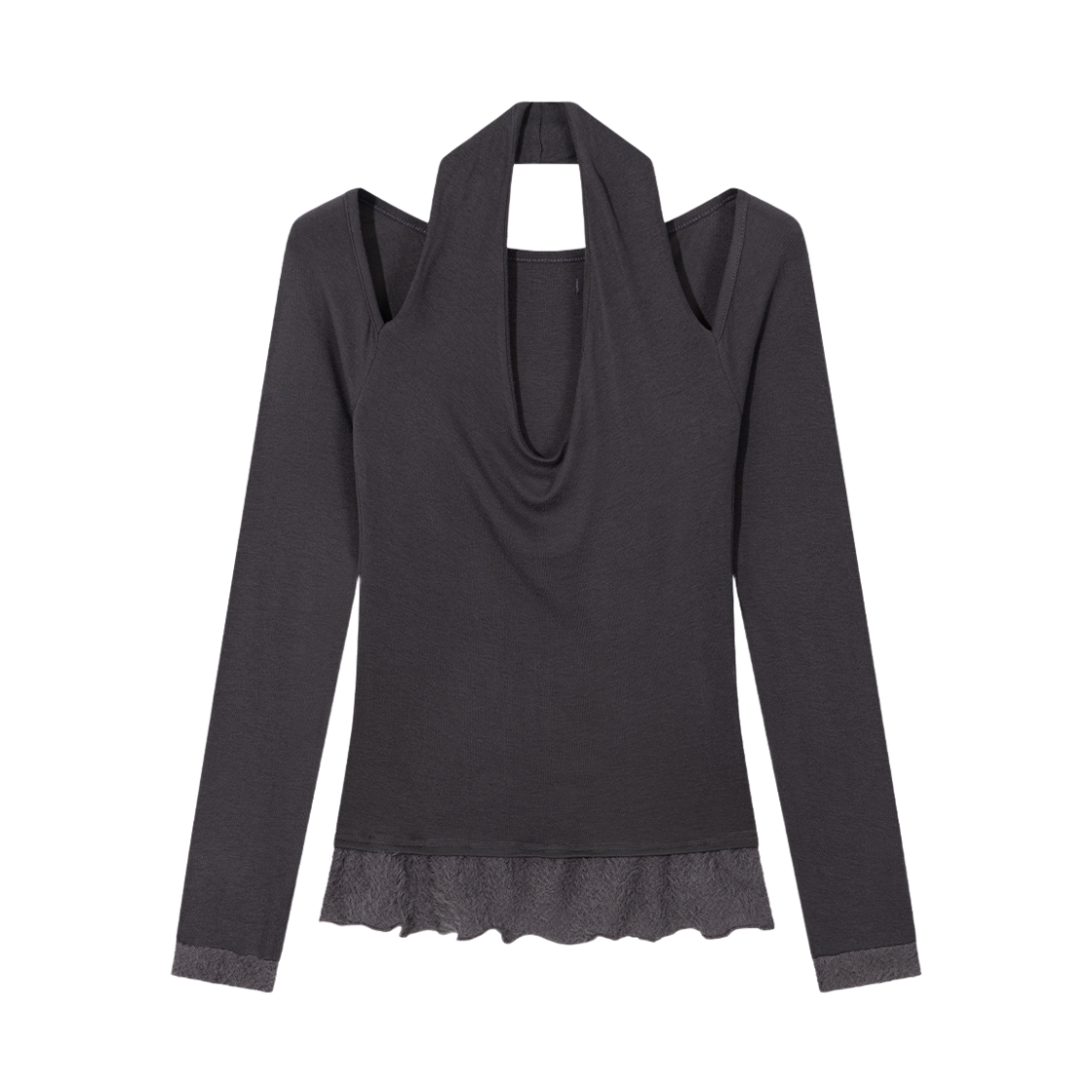 WTC009 UGLYSHADOW Scarf Fur Frill T-shirt Charcoal