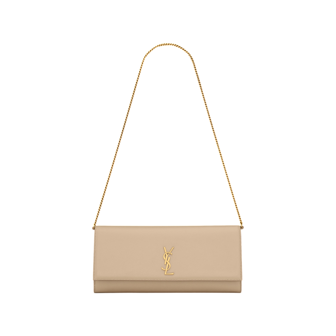 851921-AAGBE-2721 Saint Laurent Kate Clutch in Grain De Poudre Leather Dark Beige