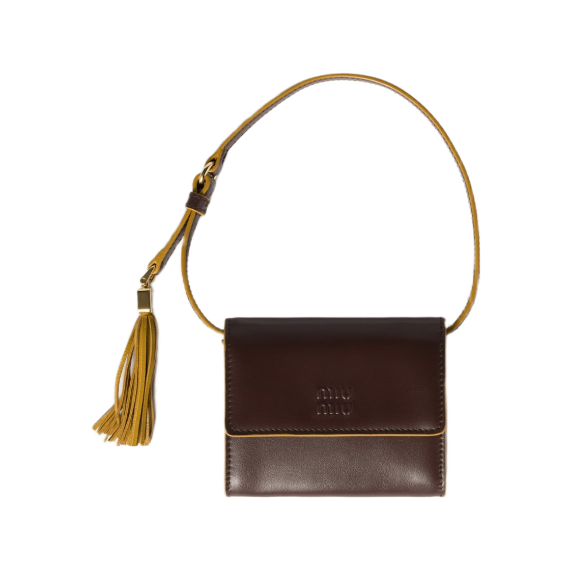 5MT024-2IDW-F04MV Miu Miu Leather Wallet with Shoulder Strap Briarwood Whisky