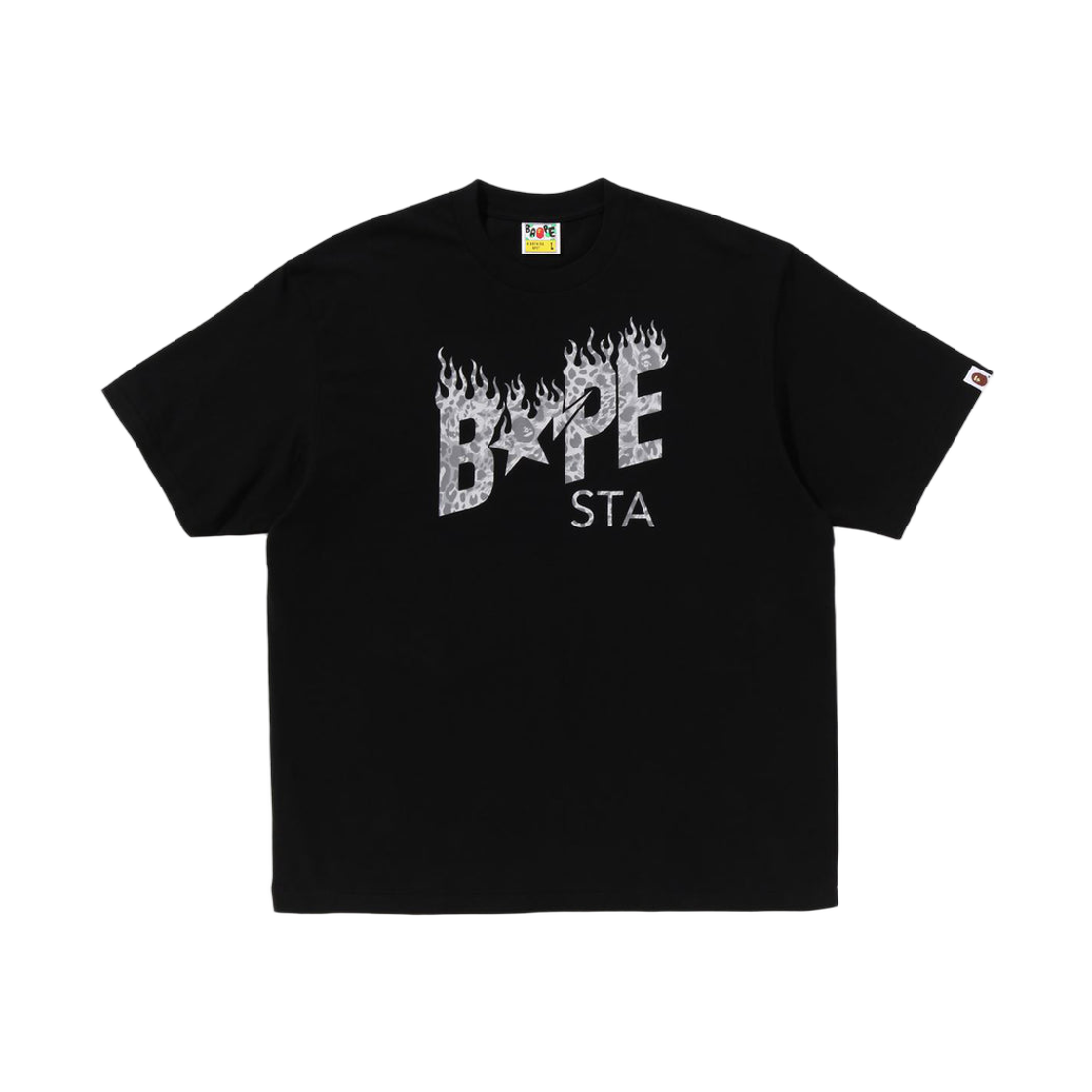 - BAPE Wild Leopard Pattern Bape Sta Logo Relaxed Fit T-Shirt Black