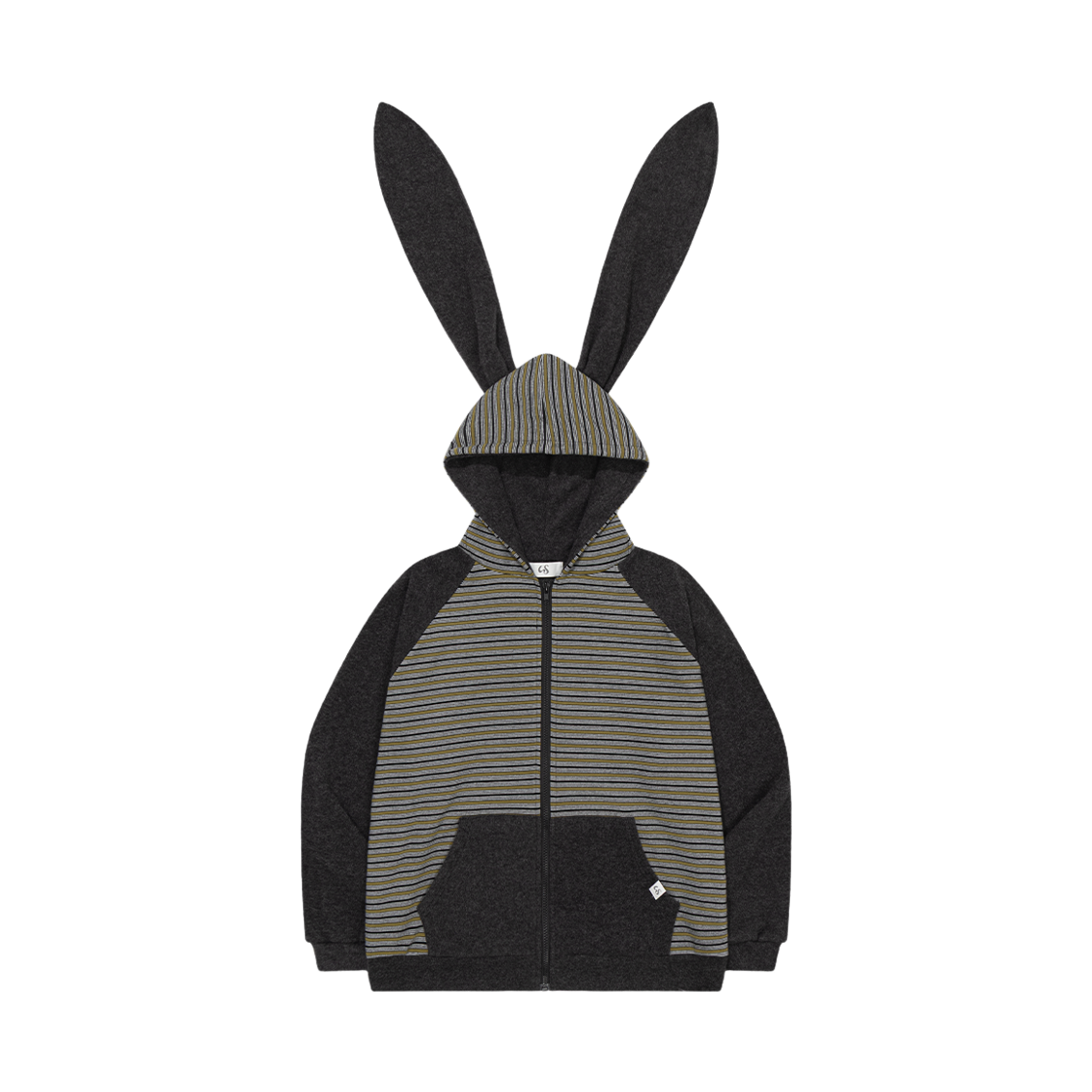 WTC004 UGLYSHADOW Rabbit Ear Hood Stripe Zip-up Khaki