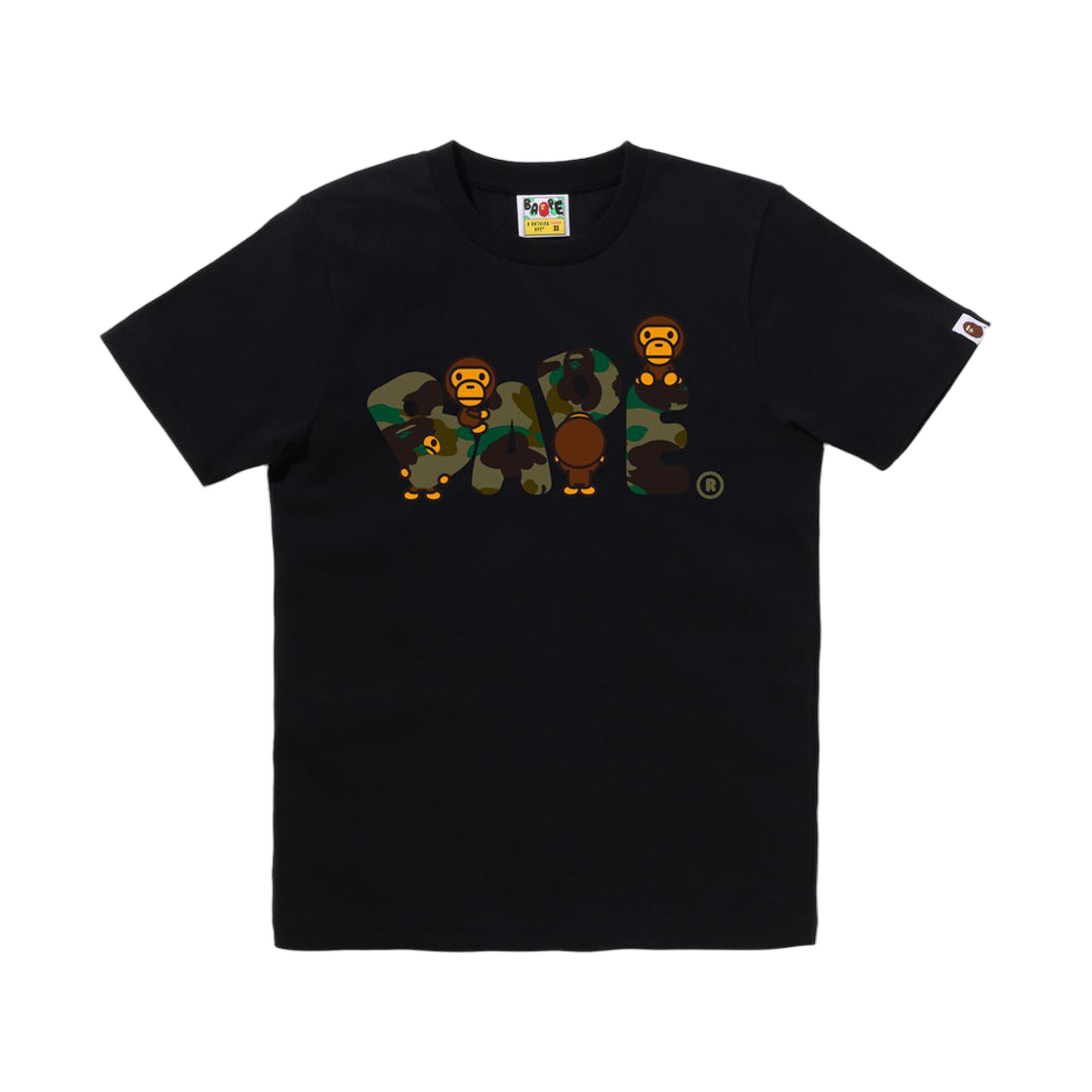 - (W) BAPE 1st Camo Milo Bape Logo T-Shirt Black Green