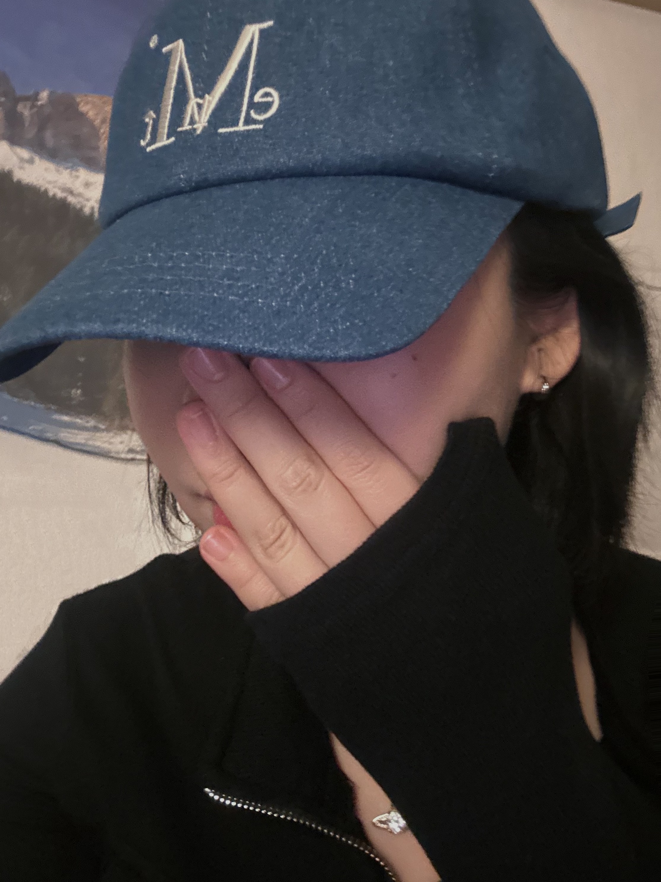 MUCENT Signature Ball Cap Stone Washing Denim 착용 스타일 - 2