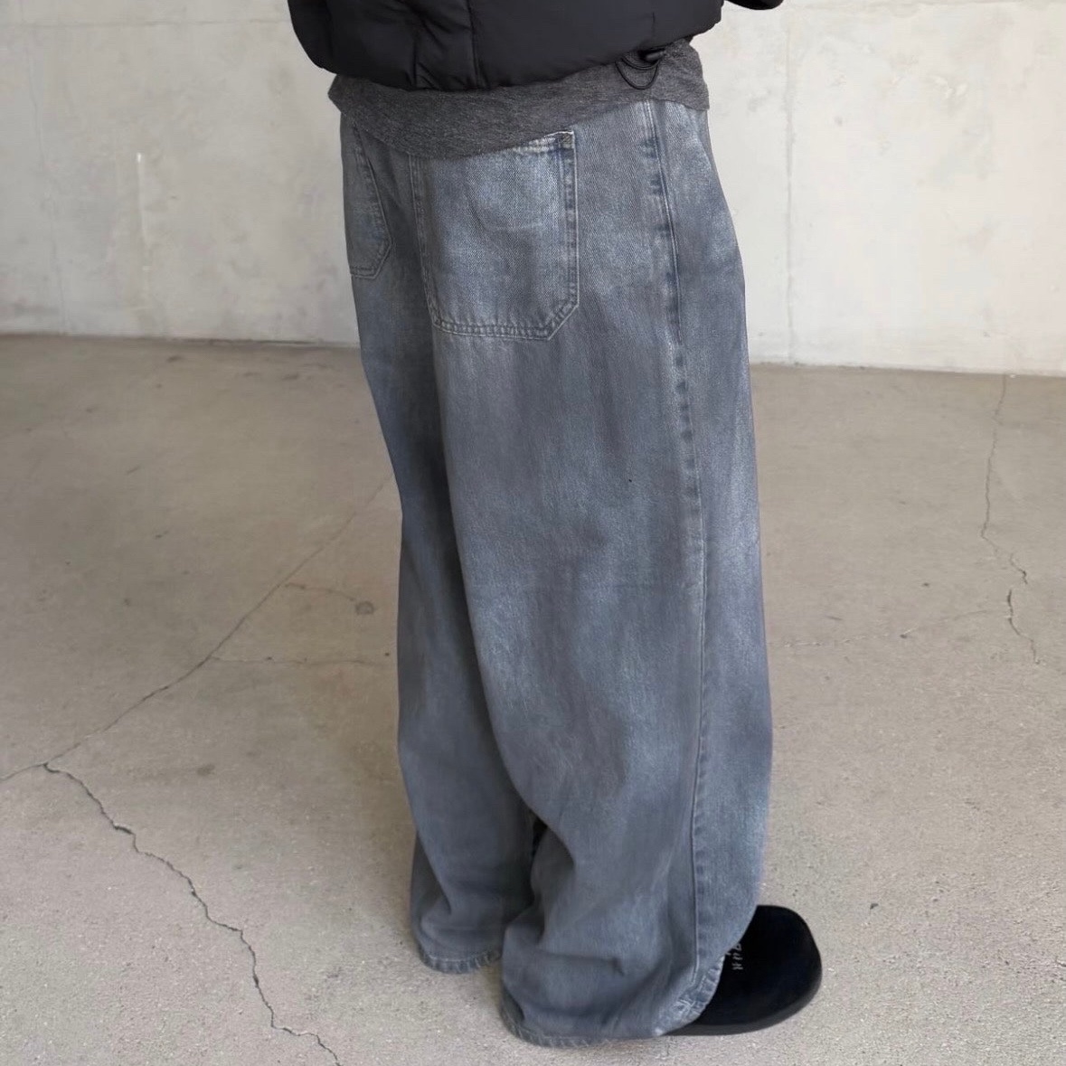 Polyteru Coated Gosima Denim Pants Blue, Project G/R Coated Backward Denim Blue 착용 스타일