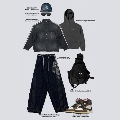 Jordan 1 x Travis Scott Retro High OG SP Mocha, (W) Adidas Adilenium Denim Cargo Running Pants Black - US Sizing 착용 스타일