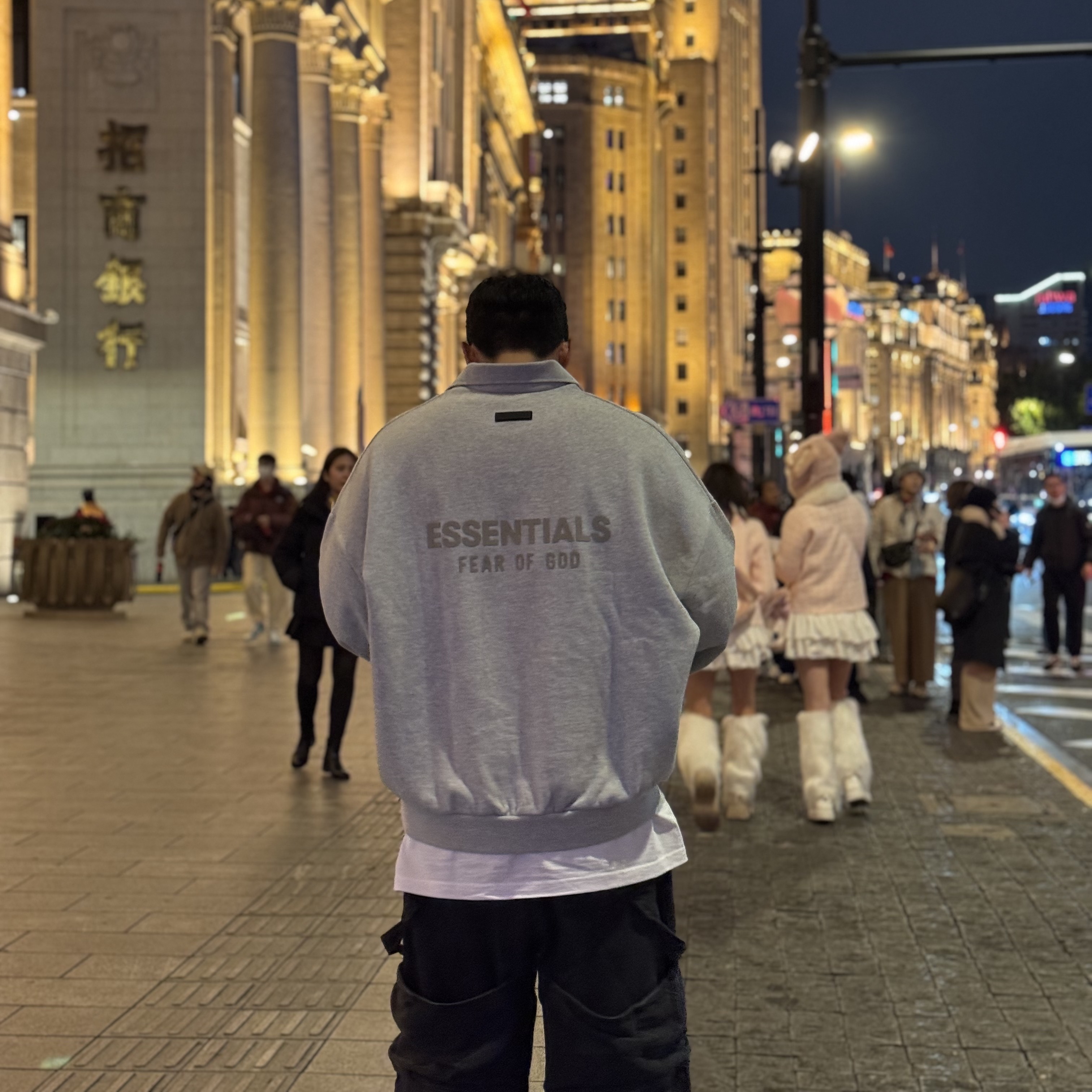 Essentials Long Sleeve Polo Light Heather Grey - 24SS 착용 스타일