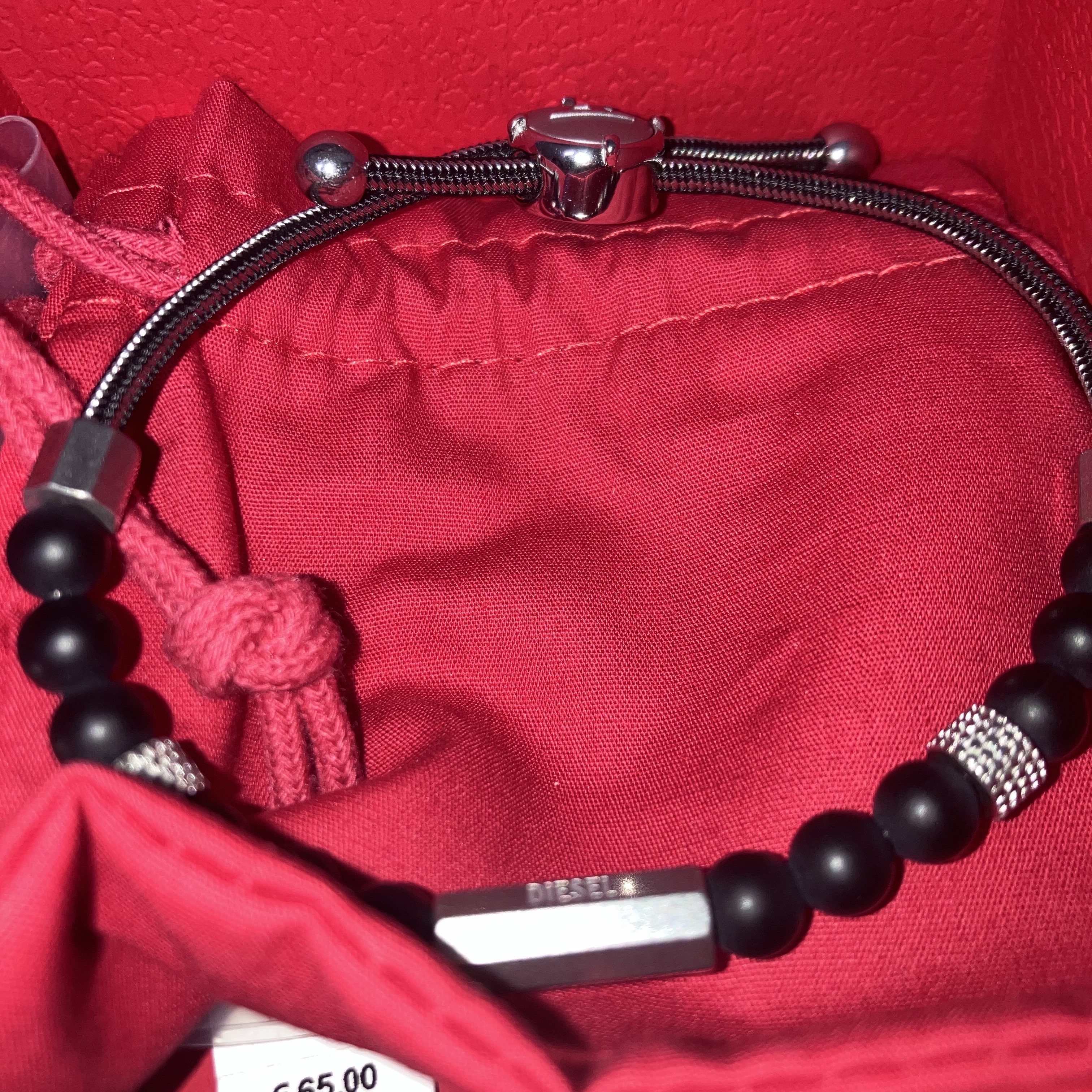 Diesel Dx1151 Beaded Agate Bracelet Black Silver 착용 스타일