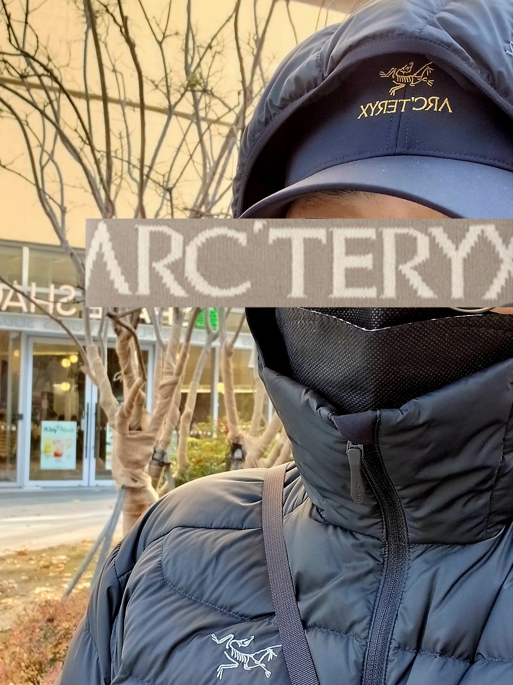 Arc'teryx Bird Word Cap 24K Black, Arc'teryx Cerium Hoody Black 착용 스타일 - 2