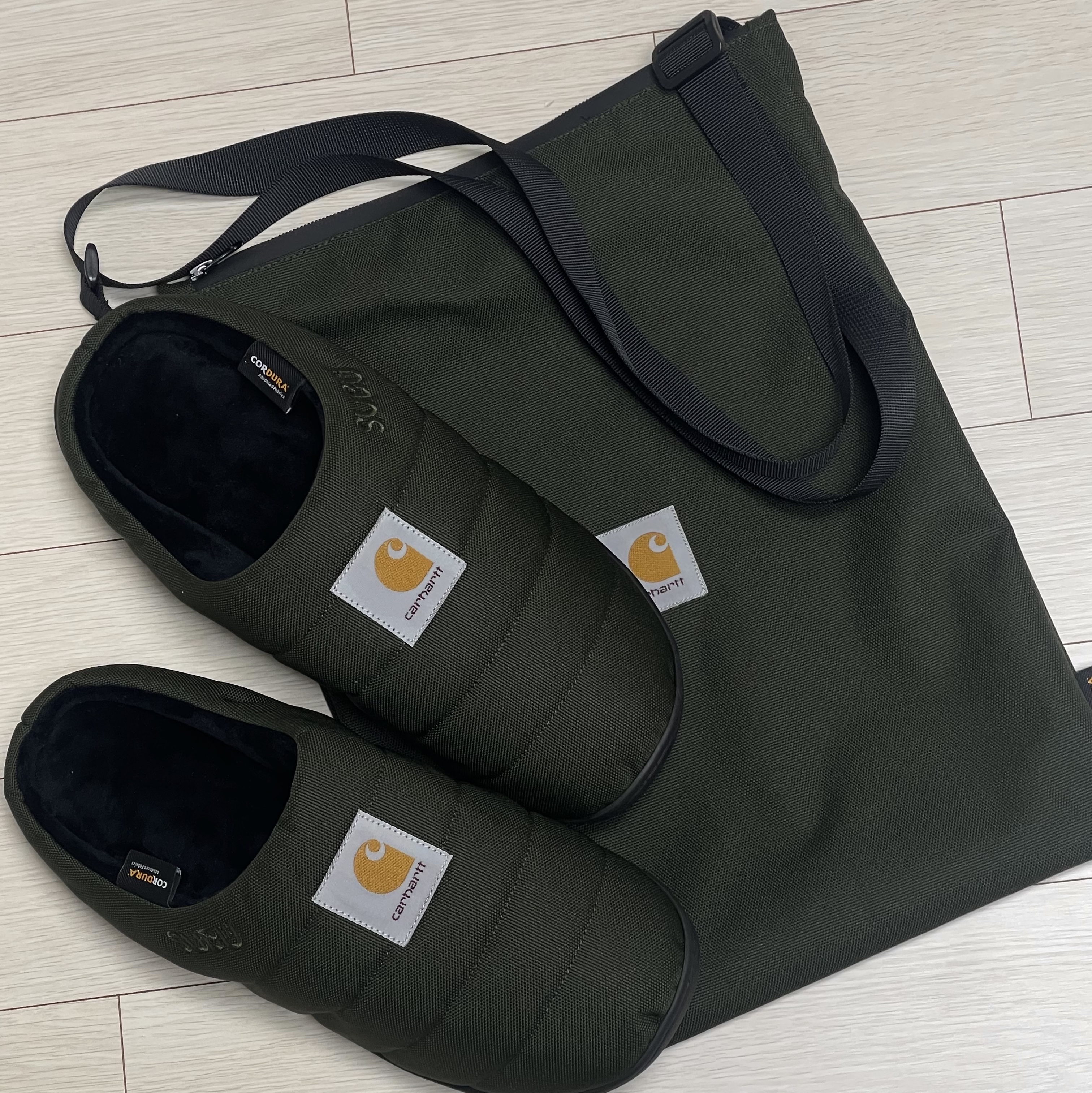 Subu x Carhartt WIP Cordura Sandal Green, Subu x Carhartt WIP Cordura Sandal Hamilton Brown 착용 스타일 - 1