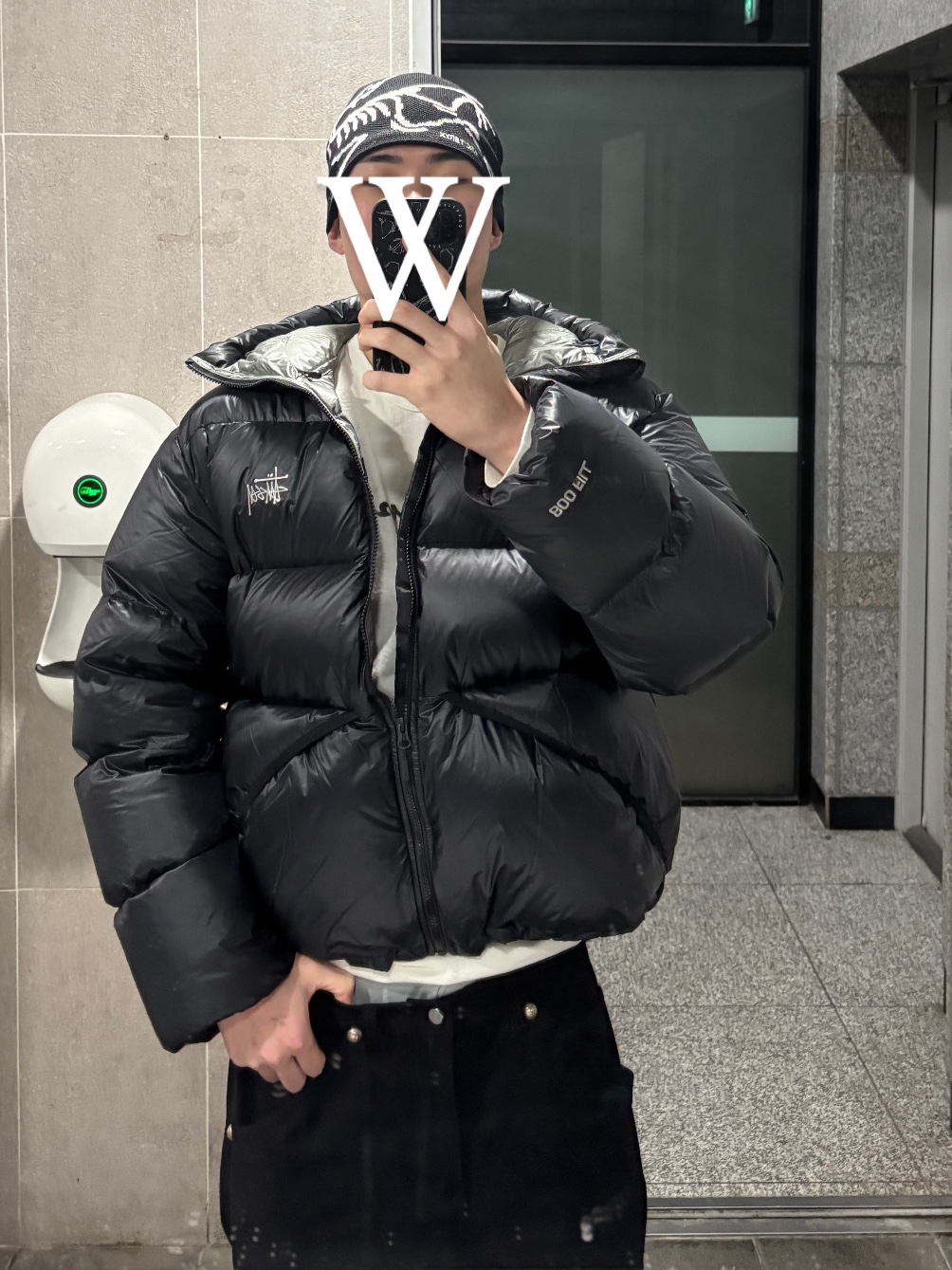 Stussy Down Parka Micro Ripstop Phantom Black, Thug Club Thug Pants (2) Black 착용 스타일