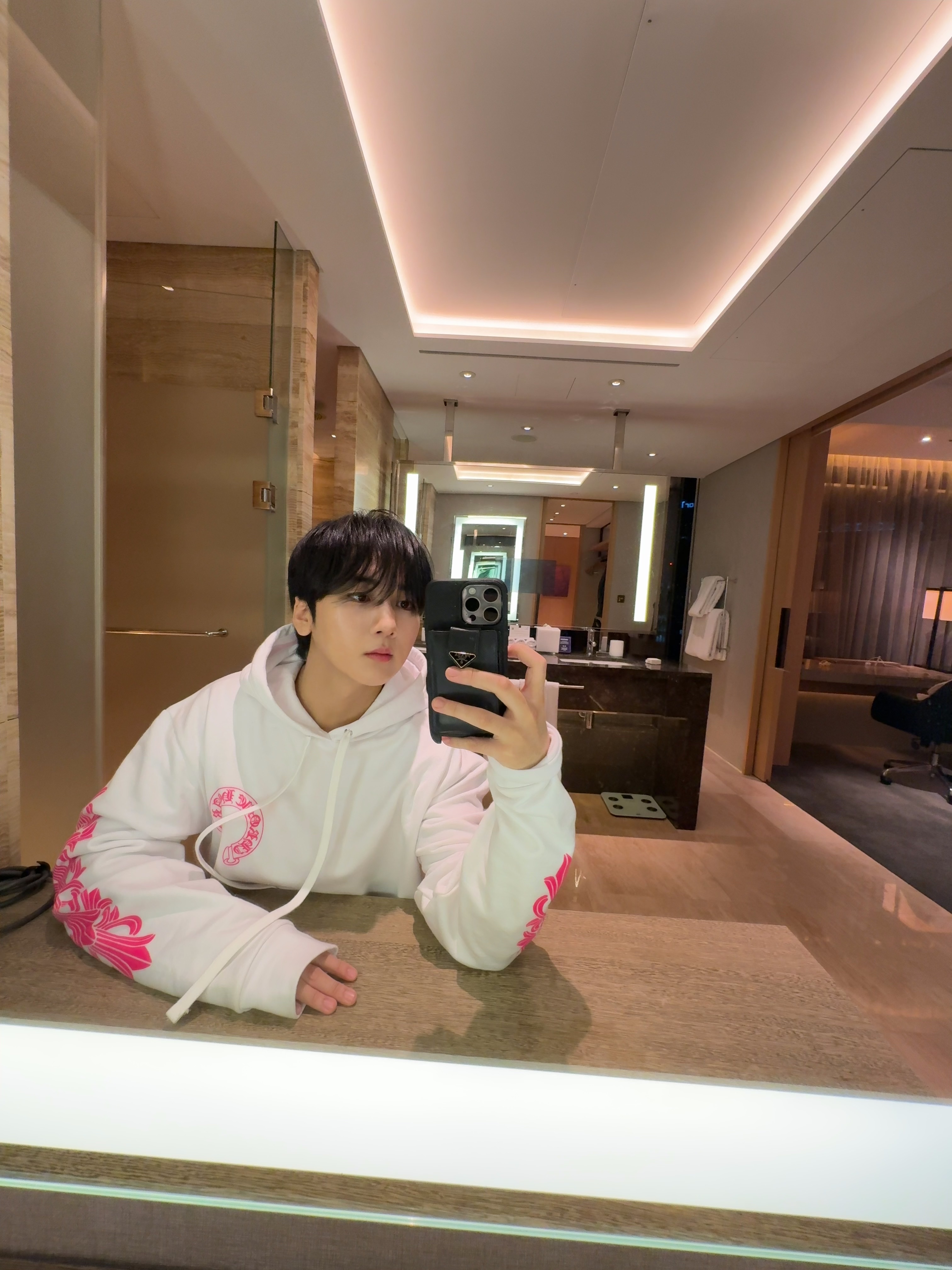 Chrome Hearts Horseshoe Logo Hoodie White Pink 착용 스타일 - 2
