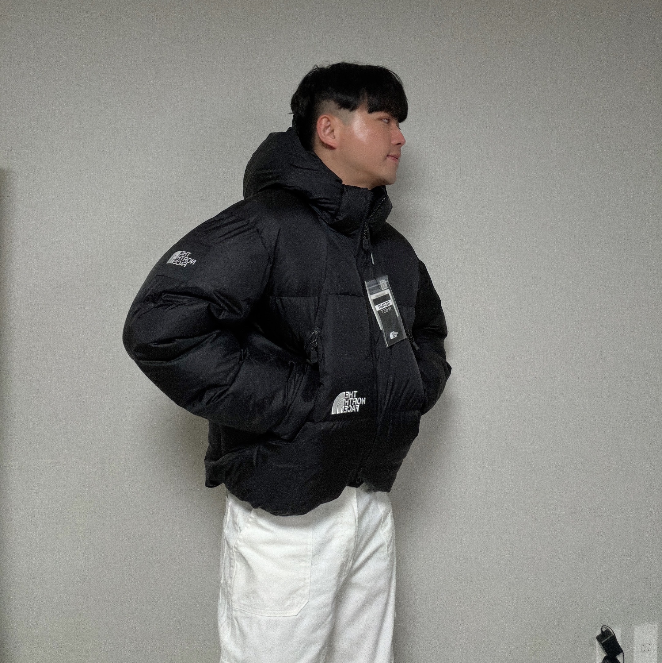 The North Face White Label Project Down Jacket RDS Black - 25FW, (W) Musinsa Standard City Leisure Sheer Ripstop Hooded Down Jacket Light Warm Grey 착용 스타일 - 2