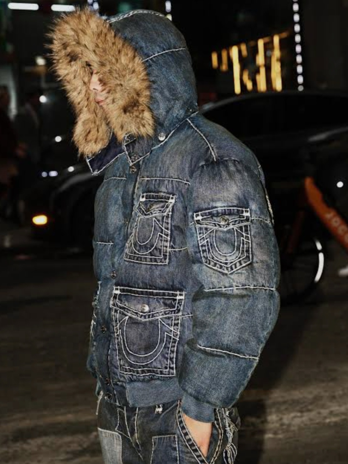 Supreme x True Religion Puffer Jacket Dirty Indigo - 25FW 착용 스타일 - 9