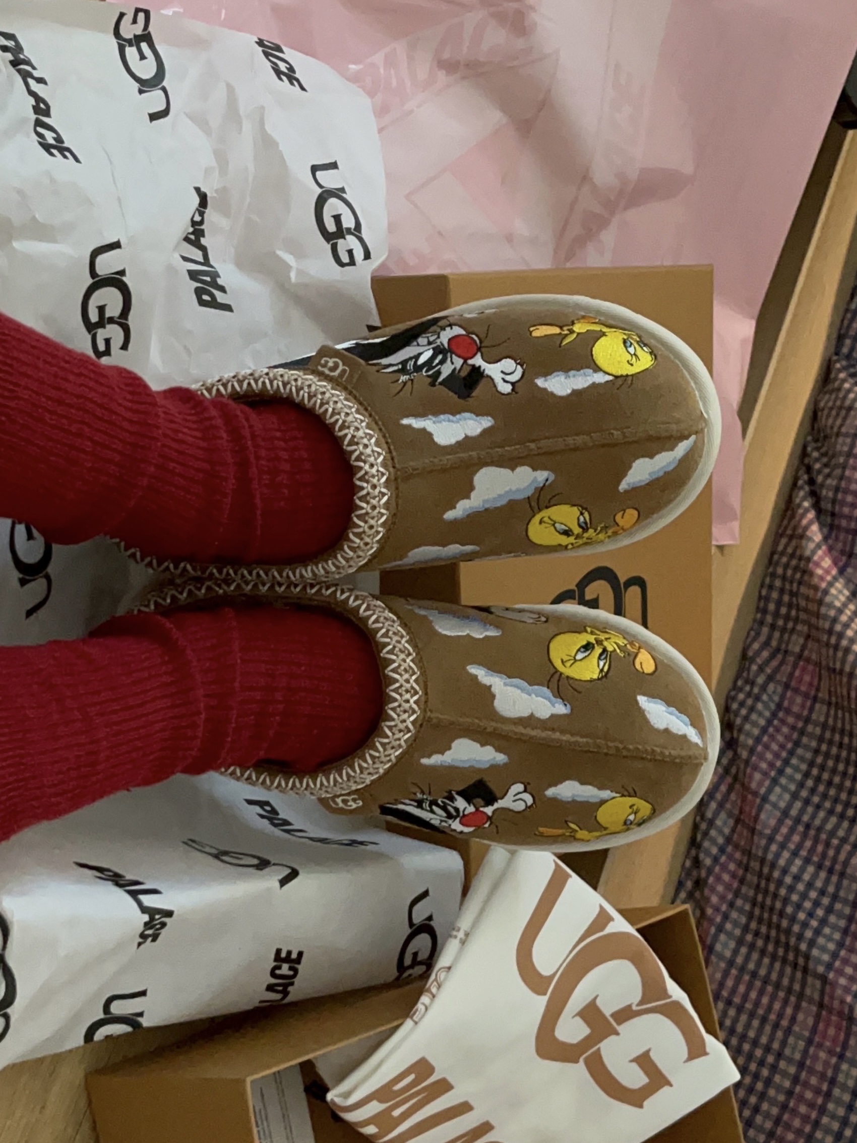 UGG x Palace x Looney Tunes Tasman Slipper Chestnut 착용 스타일 - 2