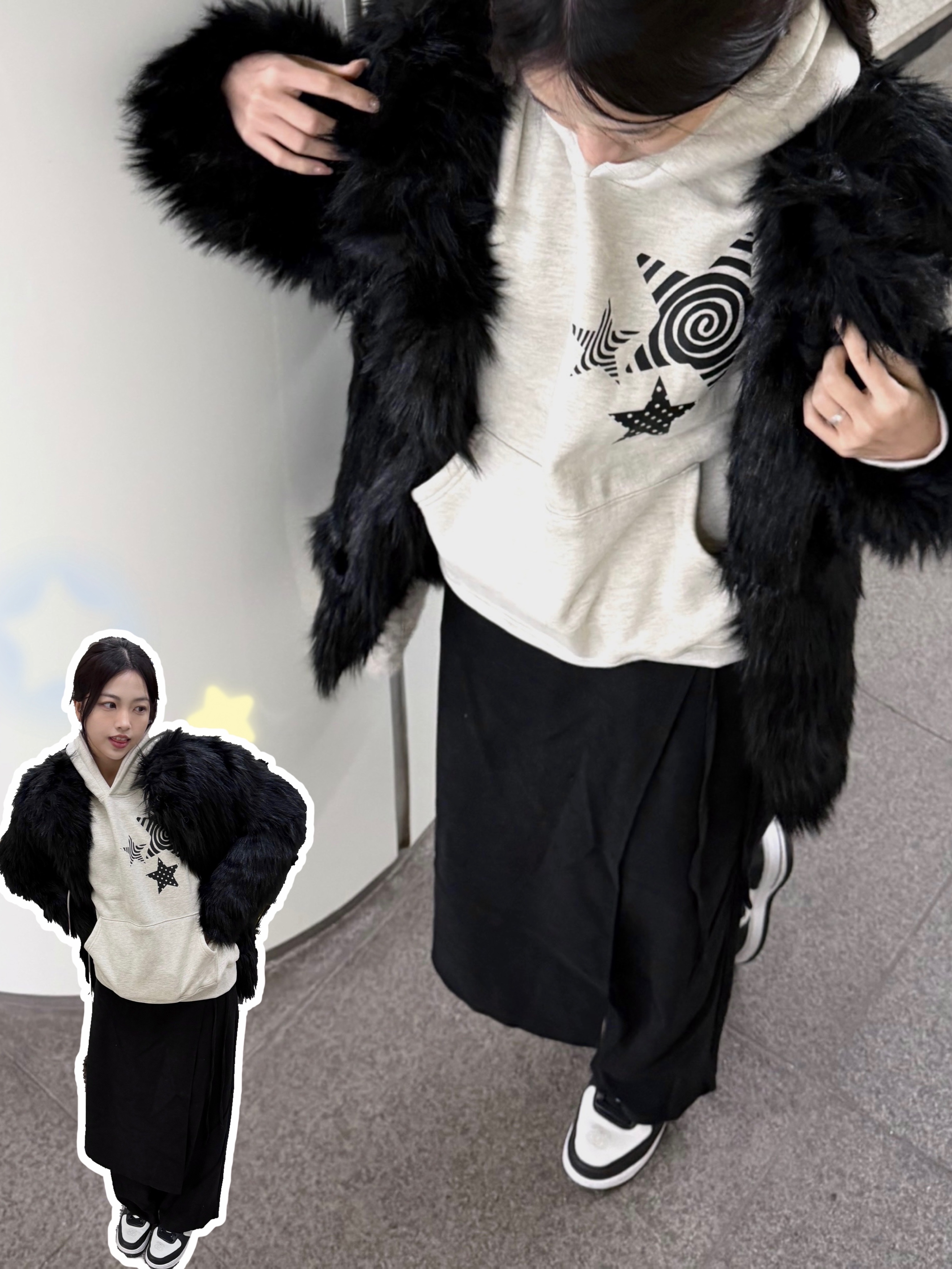 Nike x Stussy Air Force 1 '07 Mid SP Black and Light Bone, COS Crossbody Pouch Teddy Cream 착용 스타일 - 2