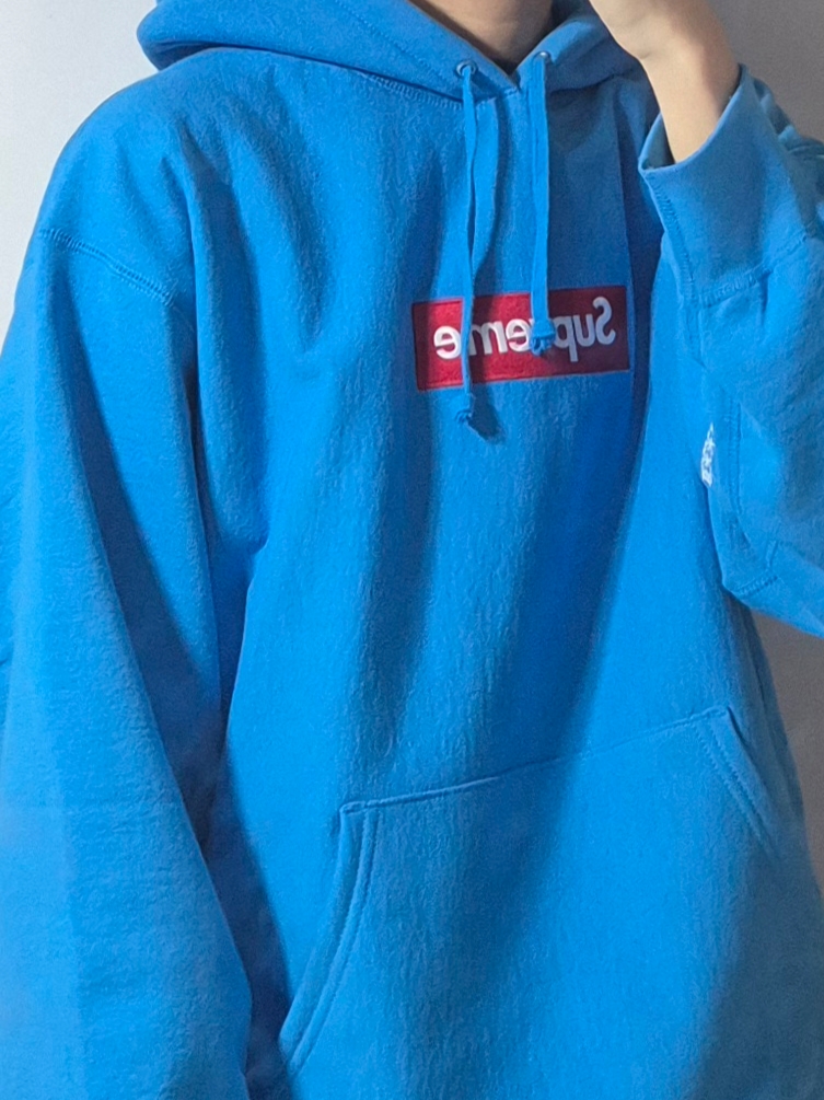 Supreme Box Logo Hooded Sweatshirt Cyan - 25FW 착용 스타일 - 1