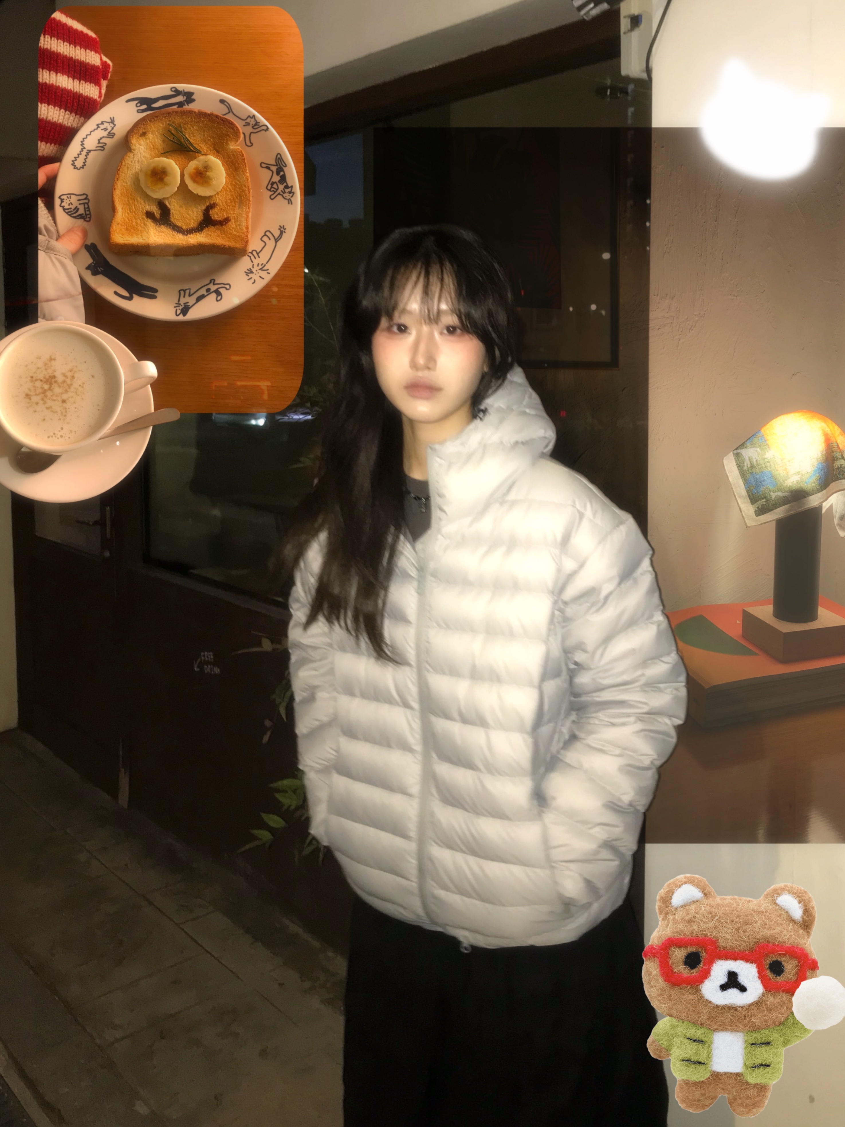 QT8 GARMENTS Duck Down Lightweight Jacket Light Grey 착용 스타일 - 3