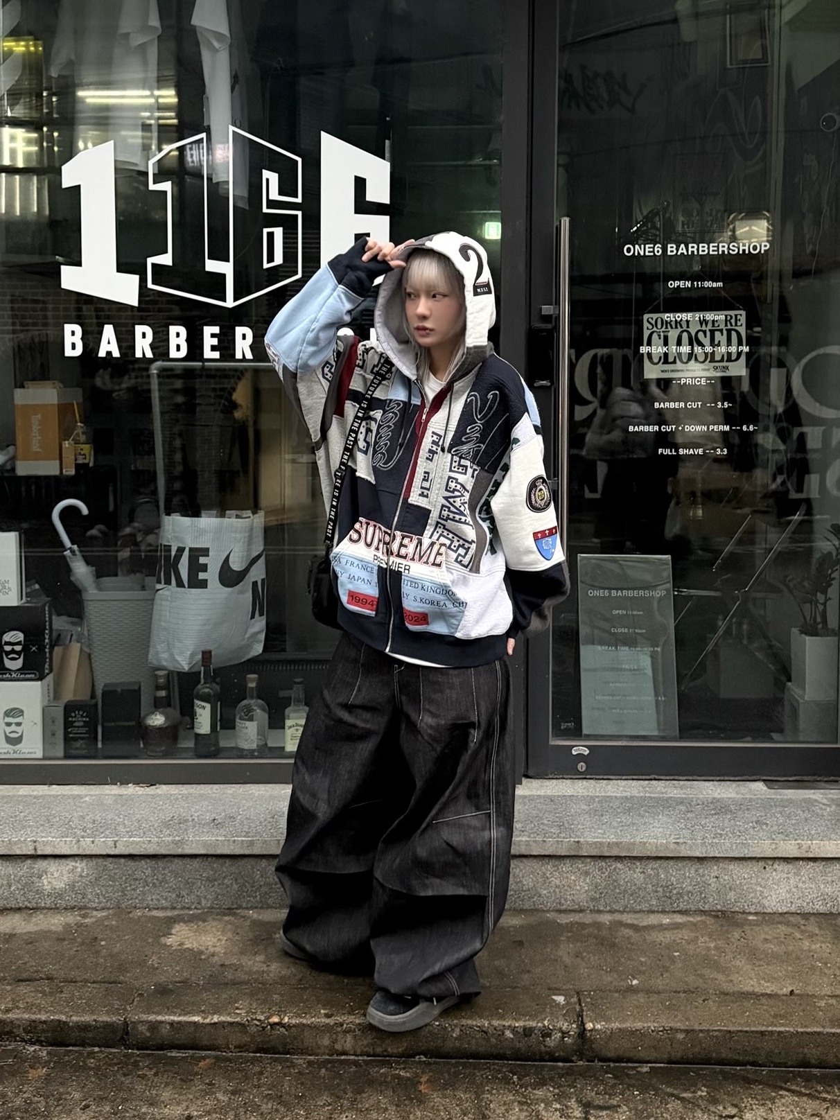 Supreme Patchwork Zip Up Hooded Sweatshirt Navy - 25SS 착용 스타일