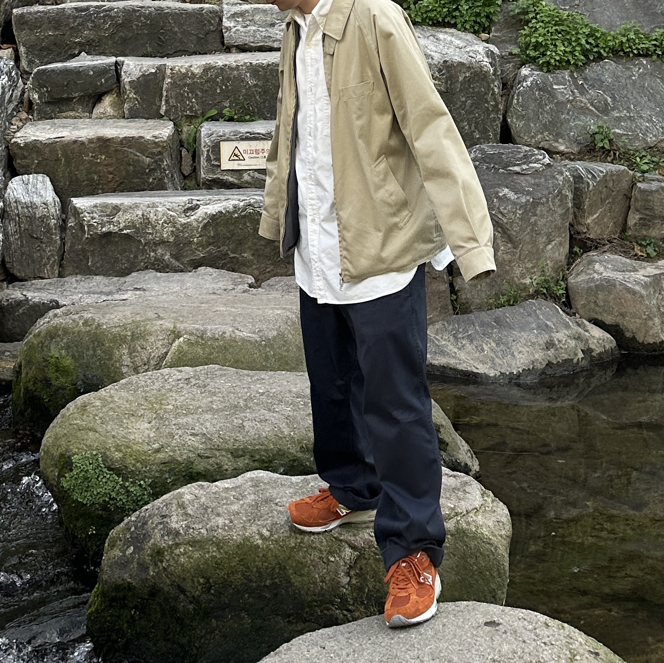 New Balance Made in UK 991 Eastern Species, Nanamica Gore-Tex Infinium Chino Crew Jacket Khaki 착용 스타일 - 1