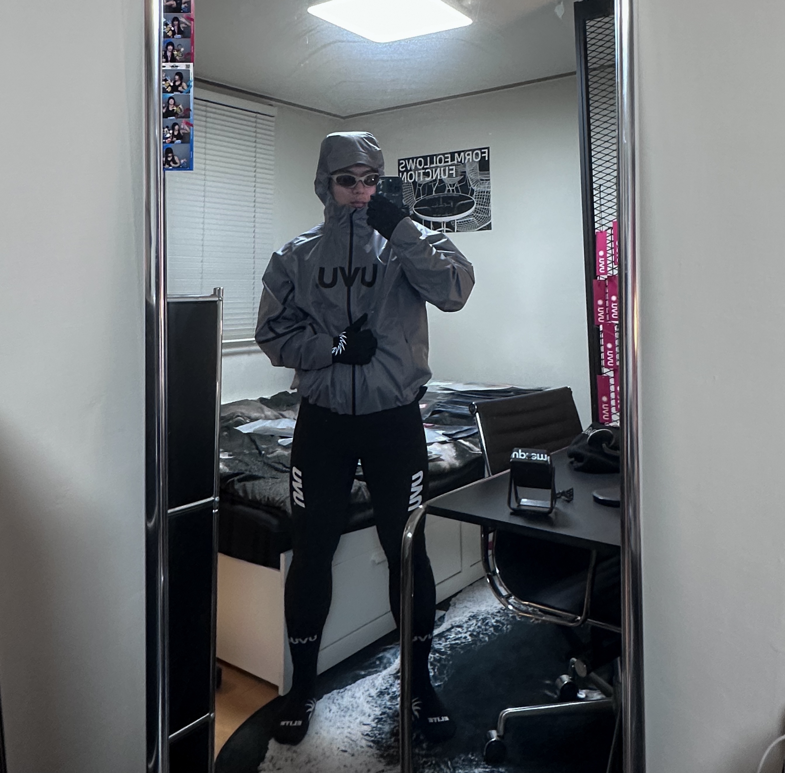 UVU Running Rain Jacket Grey, UVU Full Tight Black 착용 스타일 - 1
