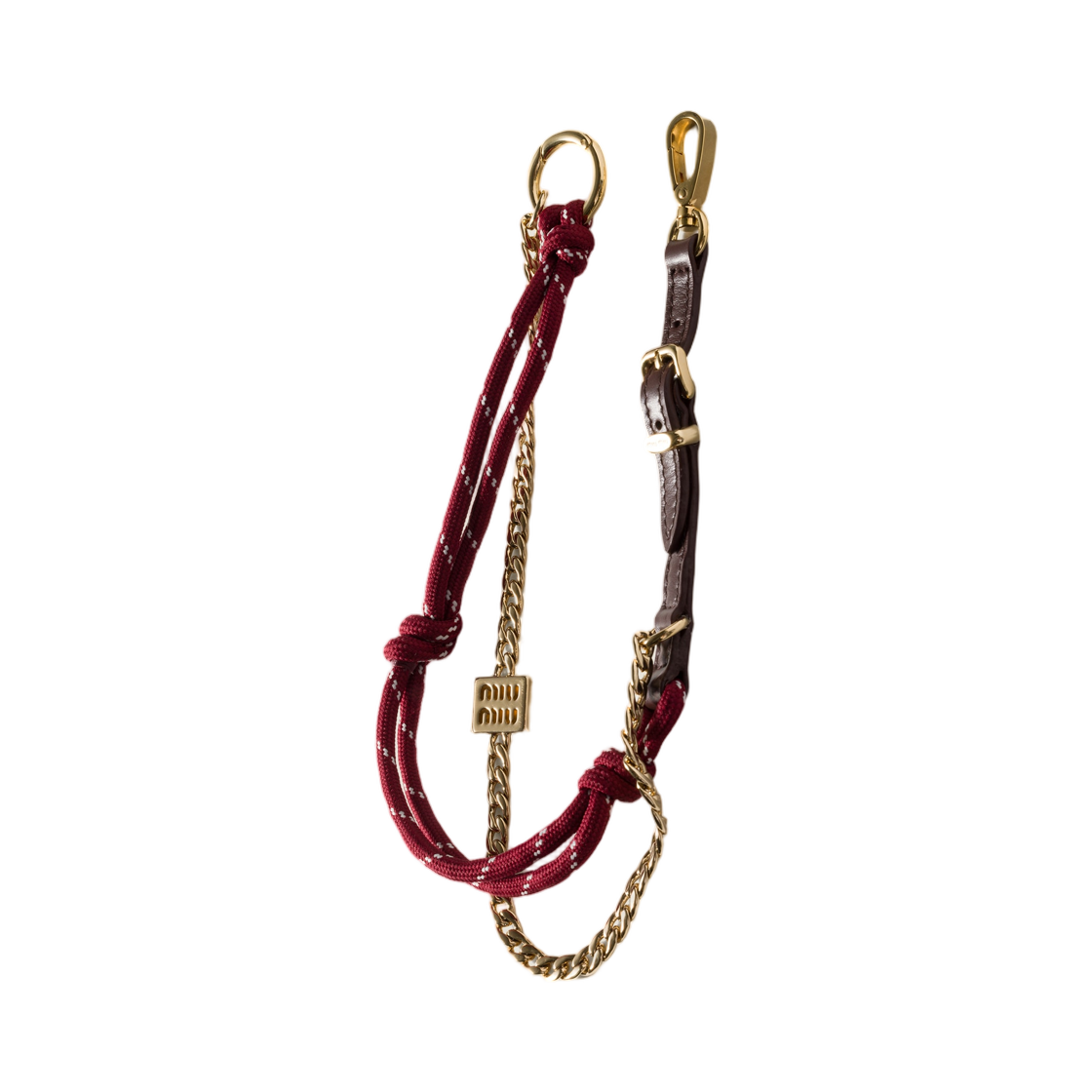 5TL510-ACRT-F04BU Miu Miu Leather Cord and Metal Trick Keyring Briarwood Amaranth