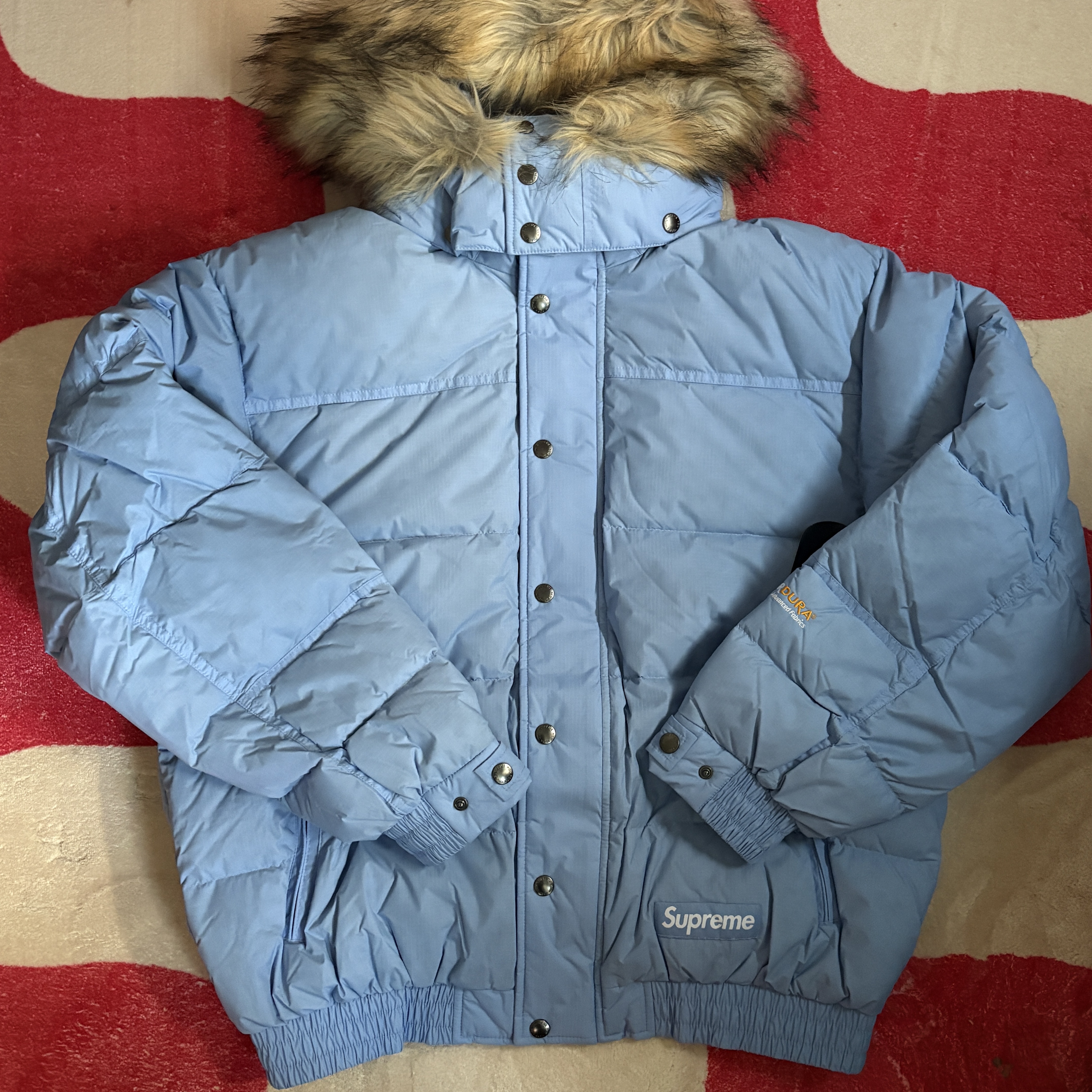 Supreme Facemask 700-Fill Down Puffer Jacket Light Blue - 25FW 착용 스타일 - 1