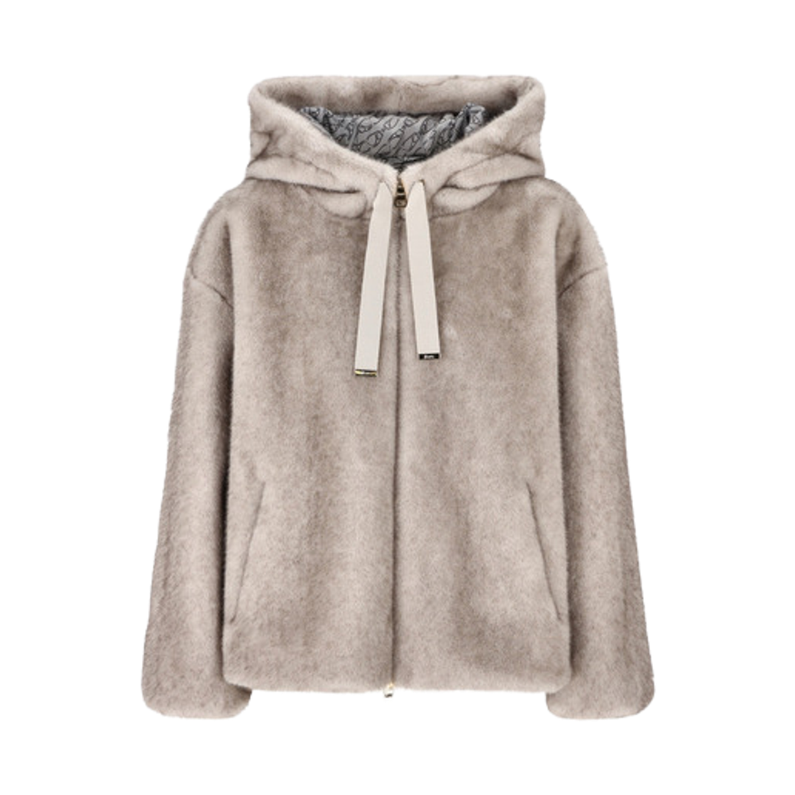 (W) 에르노 포우 퍼 후드 자켓 라이트 그레이((W) Herno Faux Fur Hooded Jacket Light Grey)