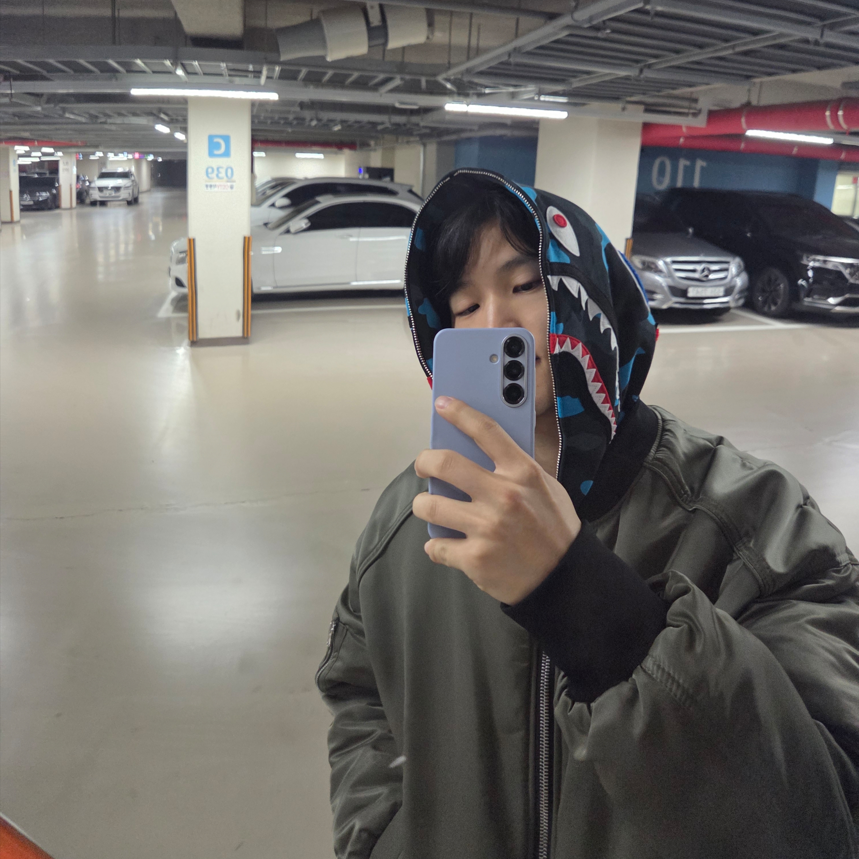 BAPE x Helinox Shark Full Zip Hoodie Black 착용 스타일