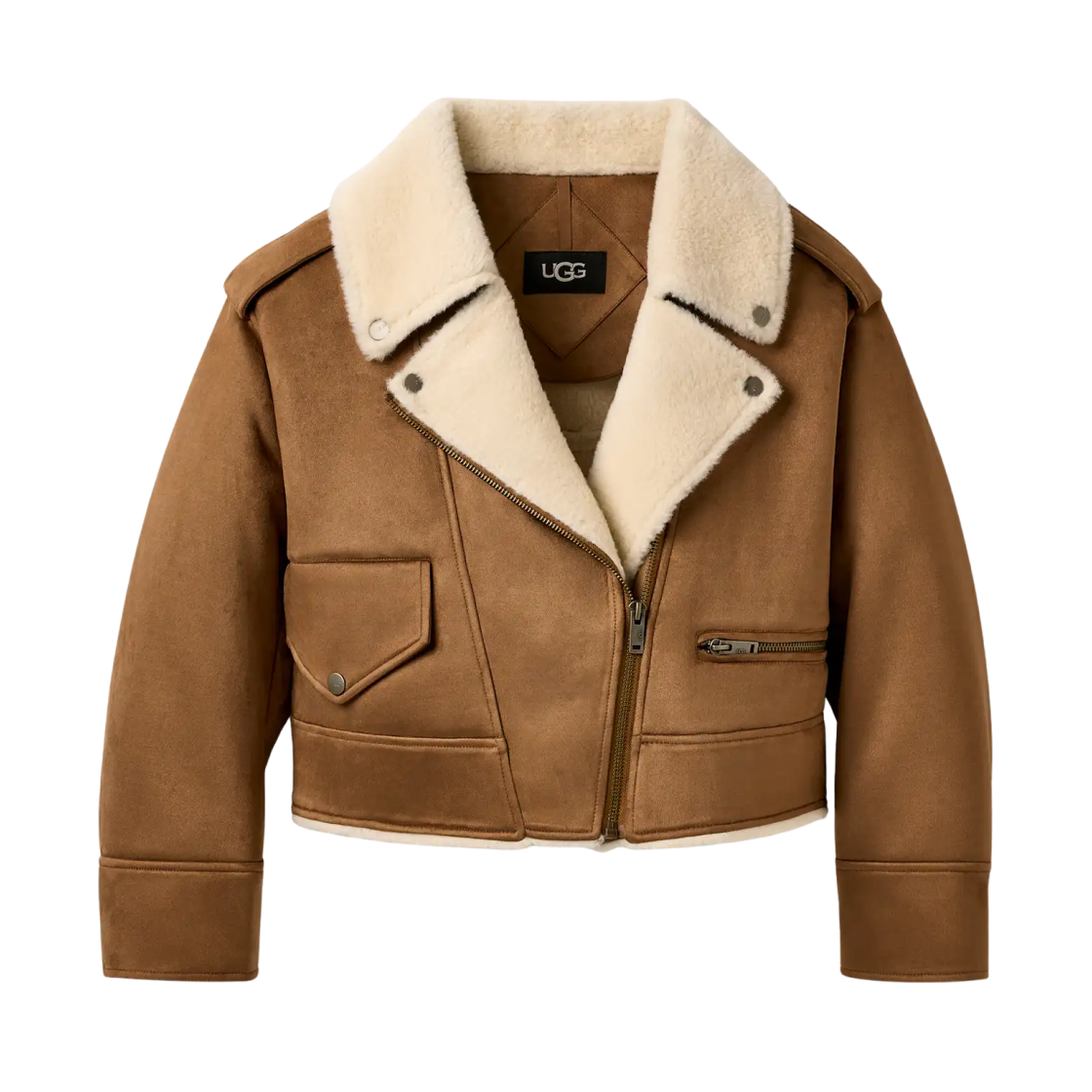 (W) 어그 핀란드어 럭스 플러프 모토 자켓 체스트넛((W) UGG Finnian Luxe Fluff Moto Jacket Chestnut) - 1