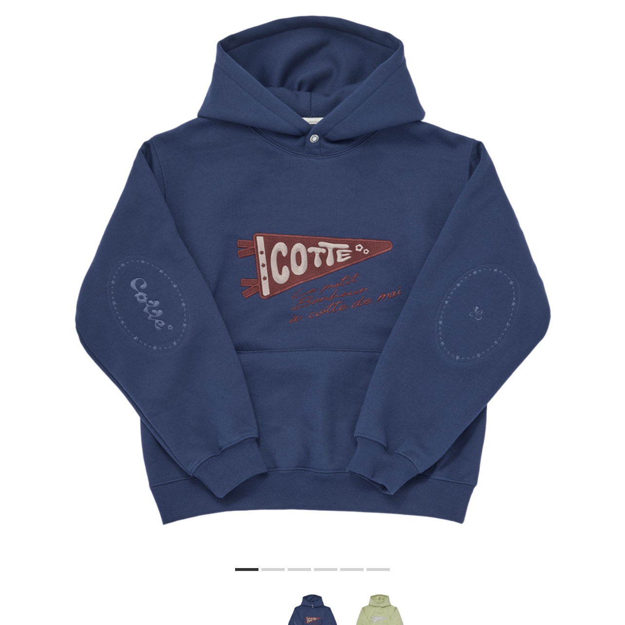 COTTE Flag Fleece Hoodie Deep Blue 착용 스타일