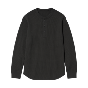 Uniqlo Waffle Henley Neck Long Sleeve T-Shirt Black - KR