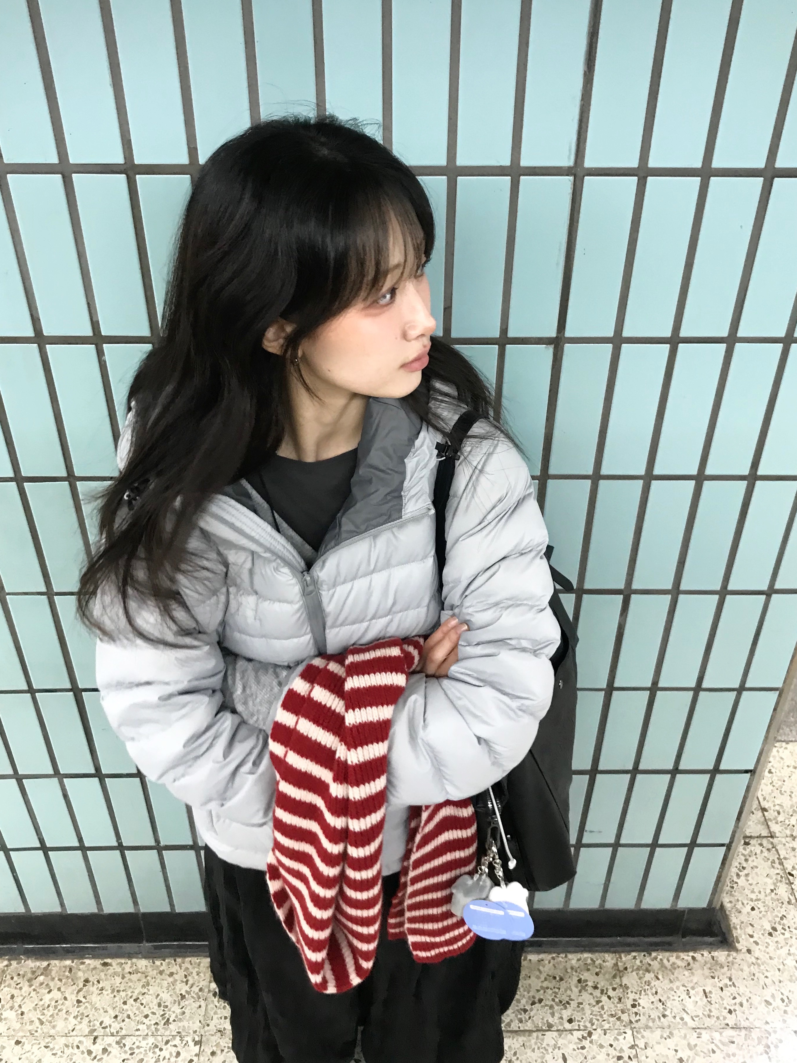 QT8 GARMENTS Duck Down Lightweight Jacket Light Grey 착용 스타일 - 5