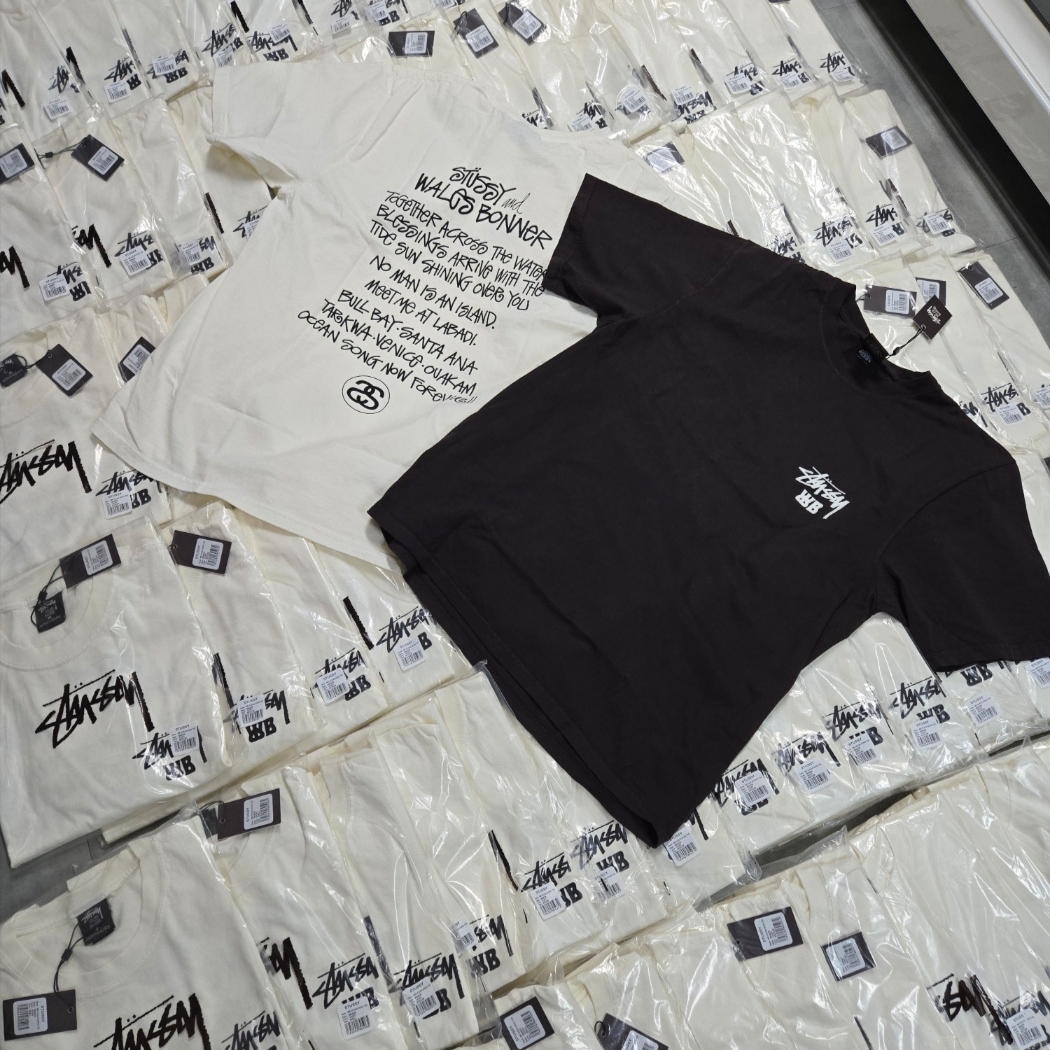 Stussy x Wales Bonner Ocean Song T-Shirt Ivory, Stussy x Wales Bonner Ocean Song T-Shirt Brown 착용 스타일