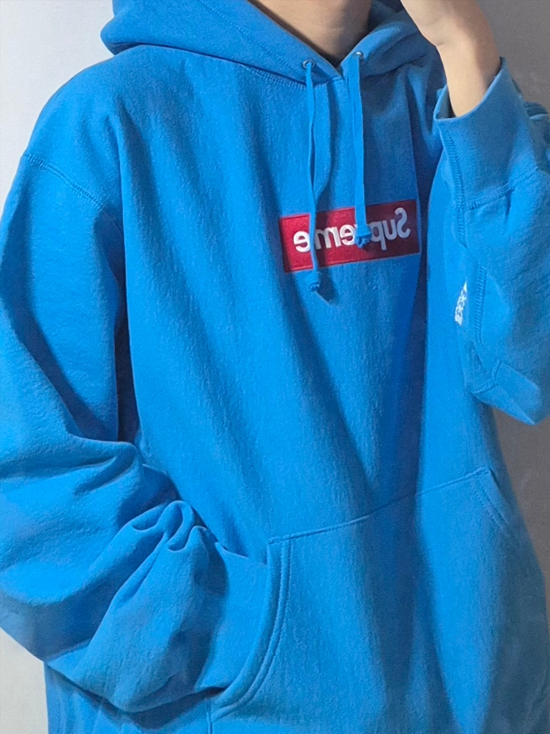 Supreme Box Logo Hooded Sweatshirt Cyan - 25FW 착용 스타일 - 2