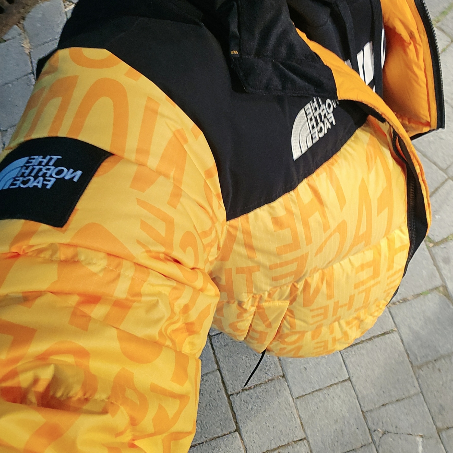 The North Face White Label Novelty Nuptse Down Jacket P Yellow, The North Face White Label Novelty Nuptse Down Jacket Cream 착용 스타일 - 1