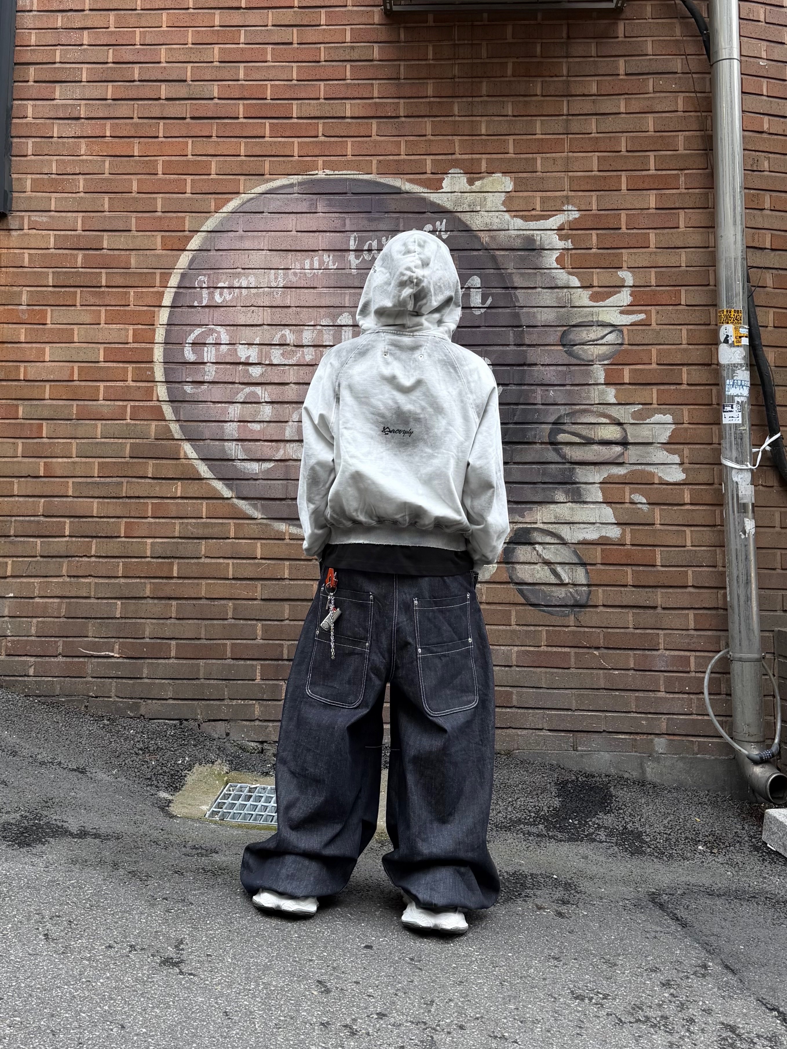 [트리플적립] PACOSPLY Dolly Dirty Zip Up Hoodie Dirty White, DEFGARMENTS Label Point Rib Beanie Black 착용 스타일 - 6