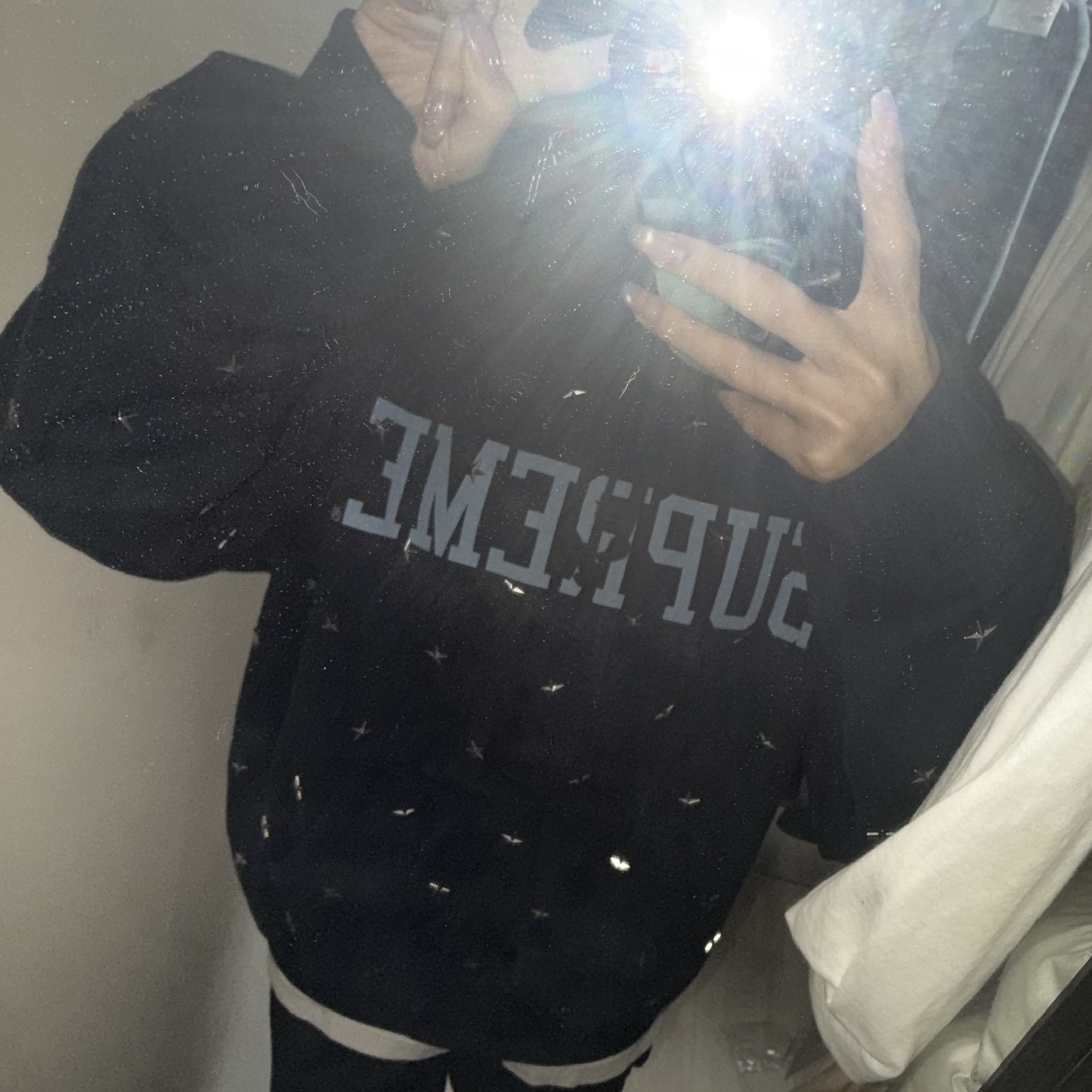 Supreme Stars Studded Hooded Sweatshirt Black - 25FW 착용 스타일 - 2