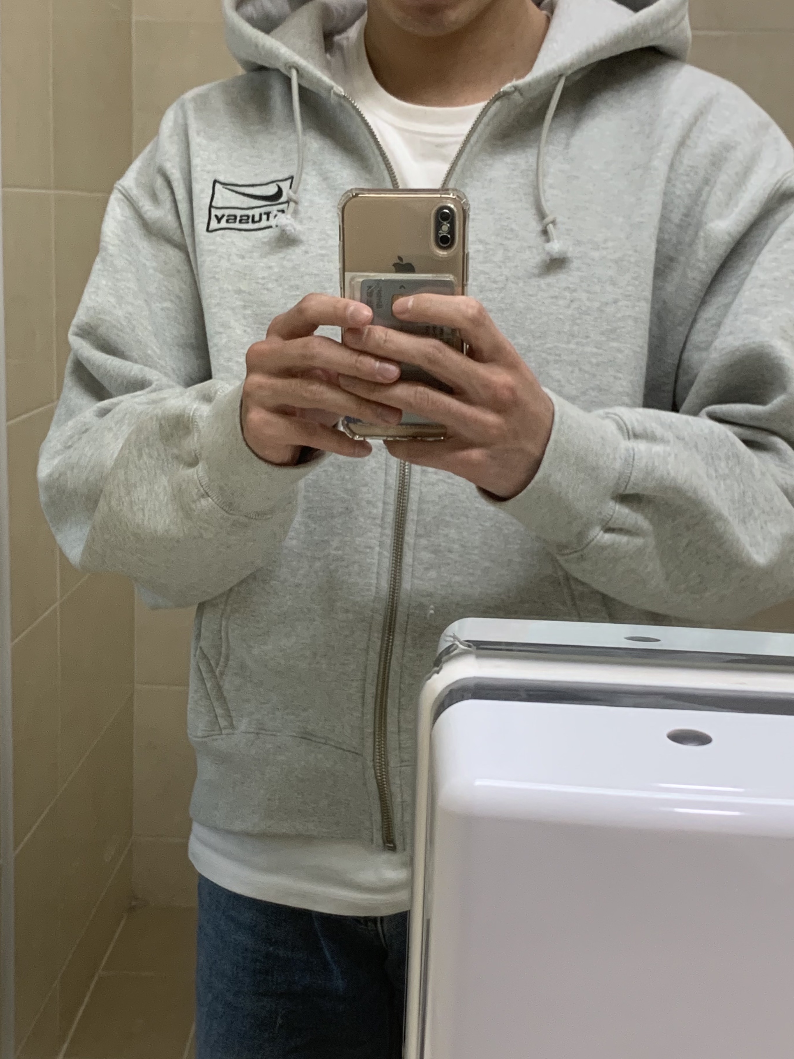 Nike x Stussy Full Zip Fleece Hoodie Grey Heather (FJ9181-050) 착용 스타일