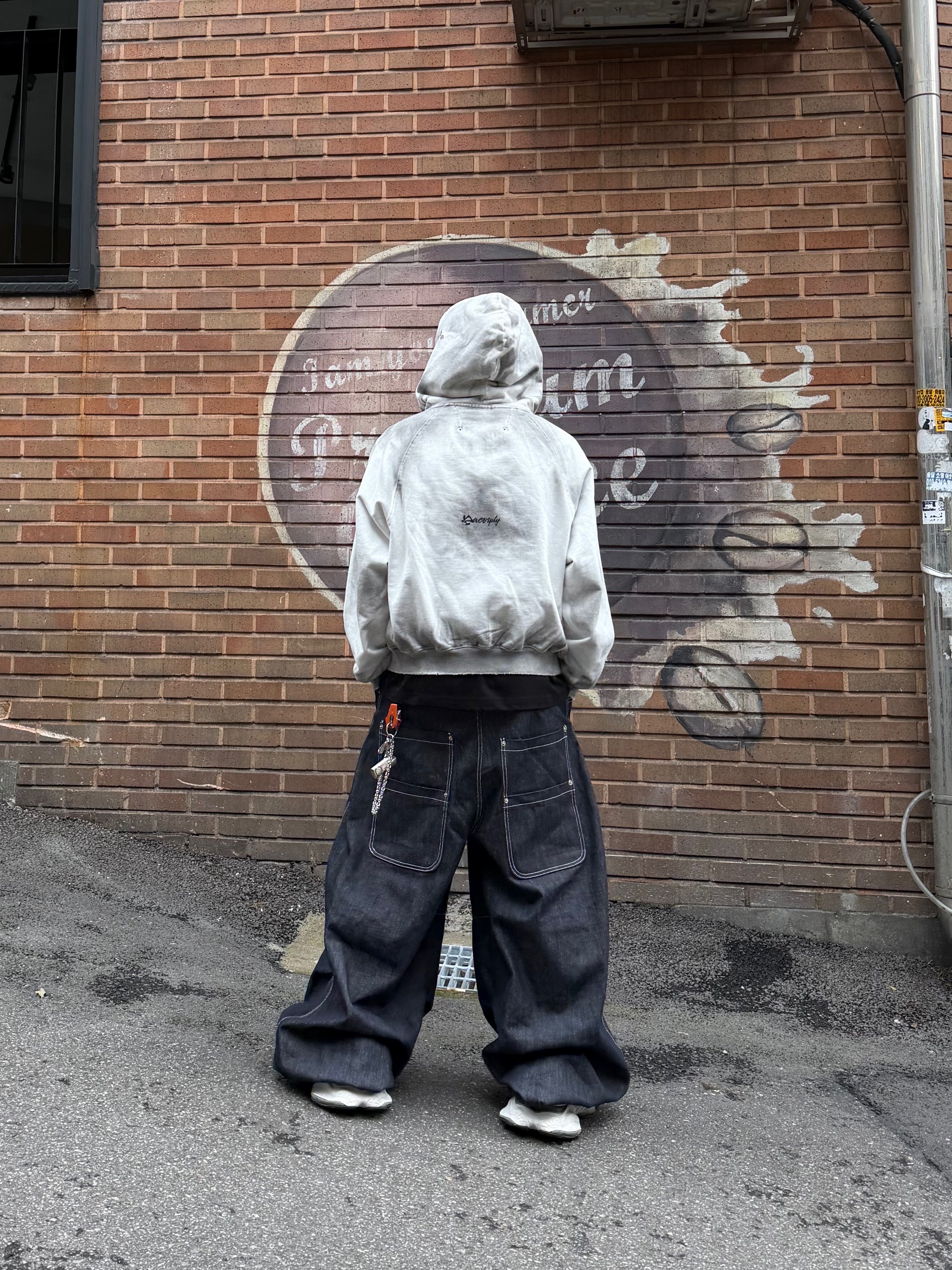 [트리플적립] PACOSPLY Dolly Dirty Zip Up Hoodie Dirty White, DEFGARMENTS Label Point Rib Beanie Black 착용 스타일 - 5
