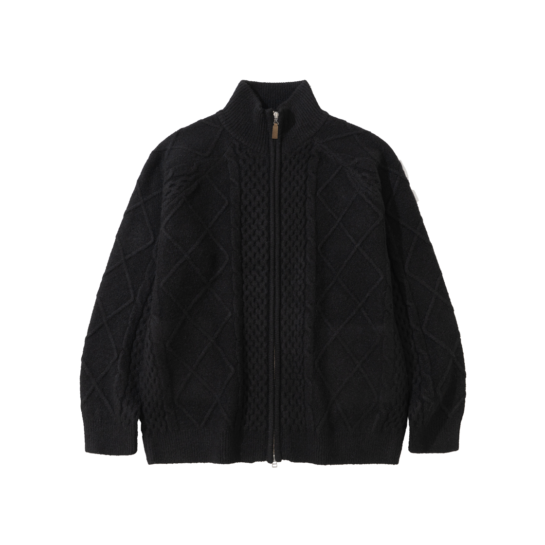 25FWLAB12WFKZ002 LAB TWELVE Washable Fisherman Knit Zip-up (Black)