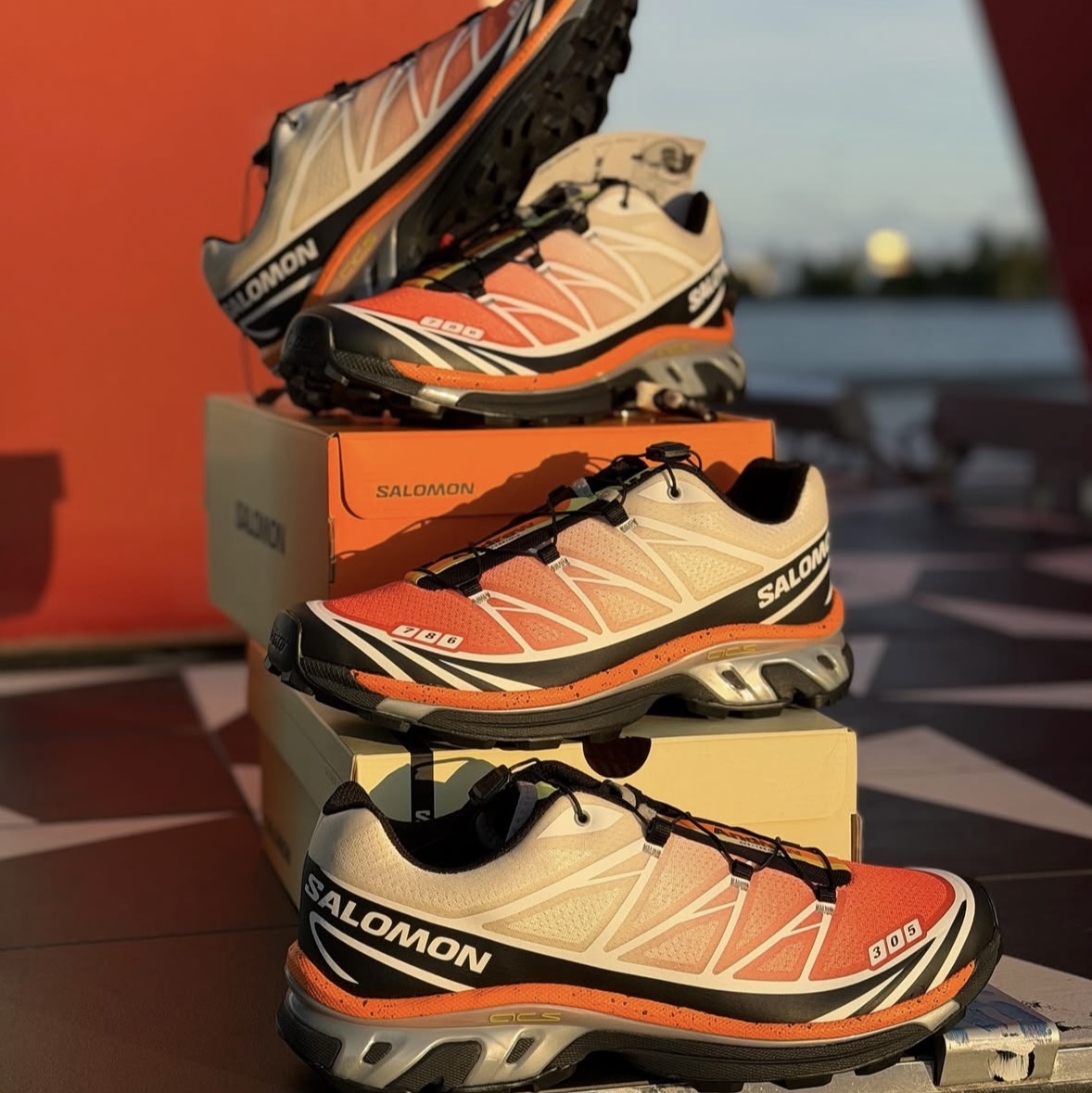 Salomon x Andrew Miami XT-6 Andrew Shocking Orange Transparent Yellow 착용 스타일